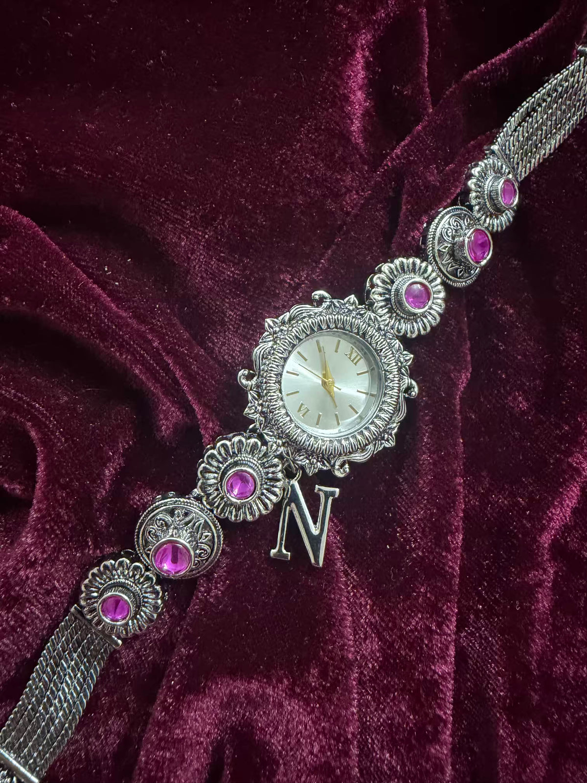 Silver-Tone Navratri Oxidised Heritage Watch