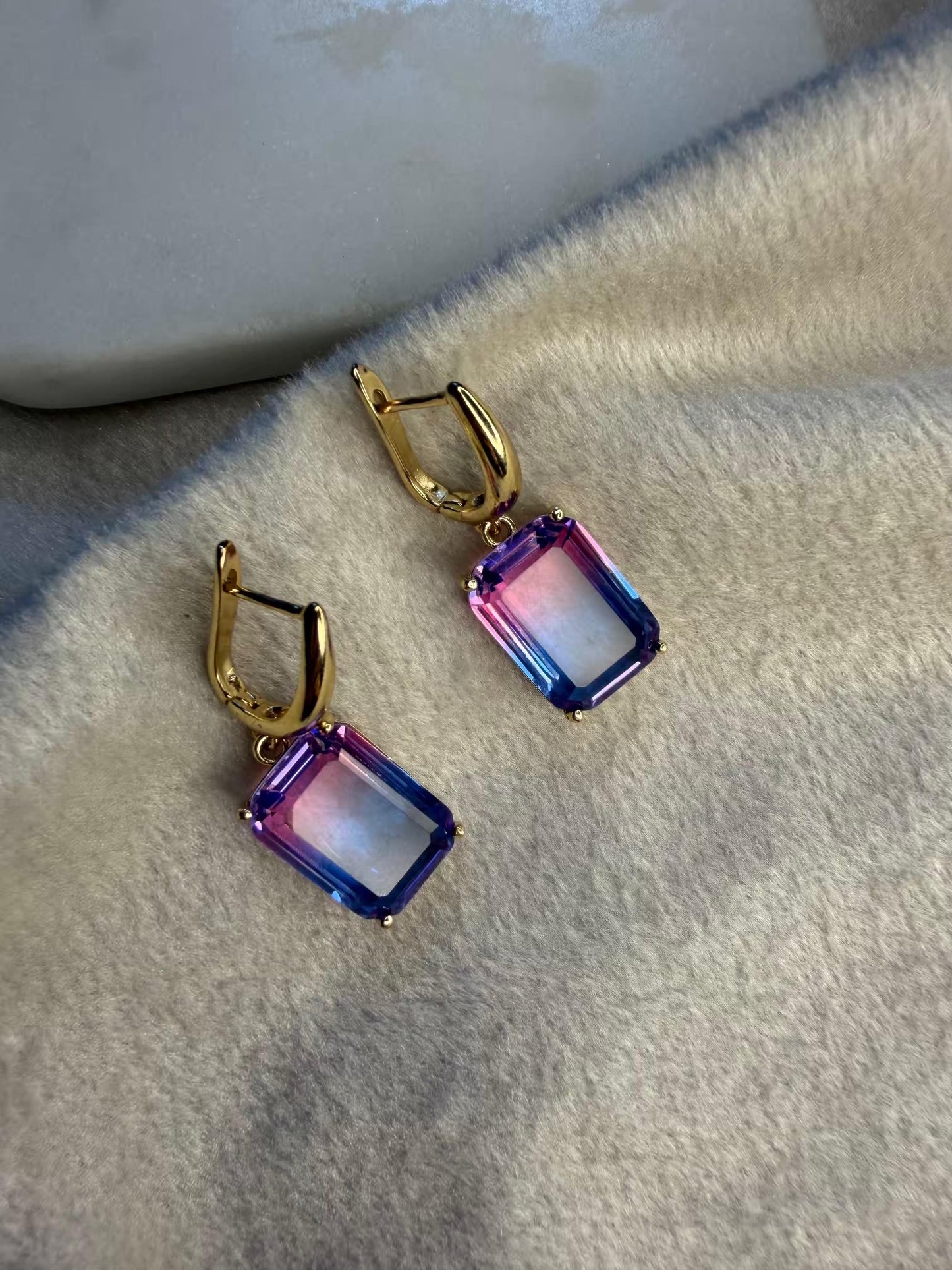 Twilight Blue-Pink Stud Gold Plated Earrings