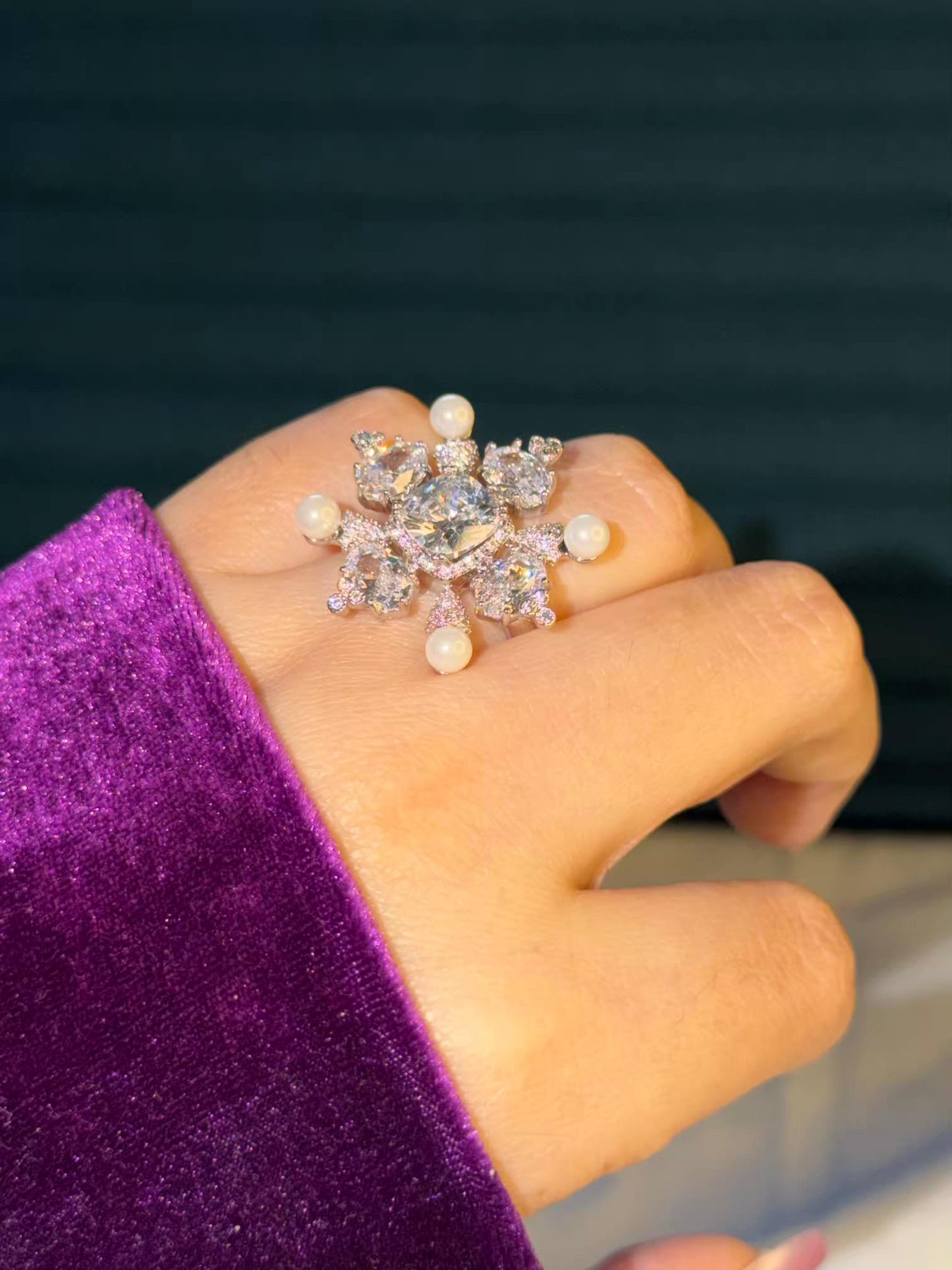 Pearl Frost Empress Silver Plated Premium Ring (Adjustable)