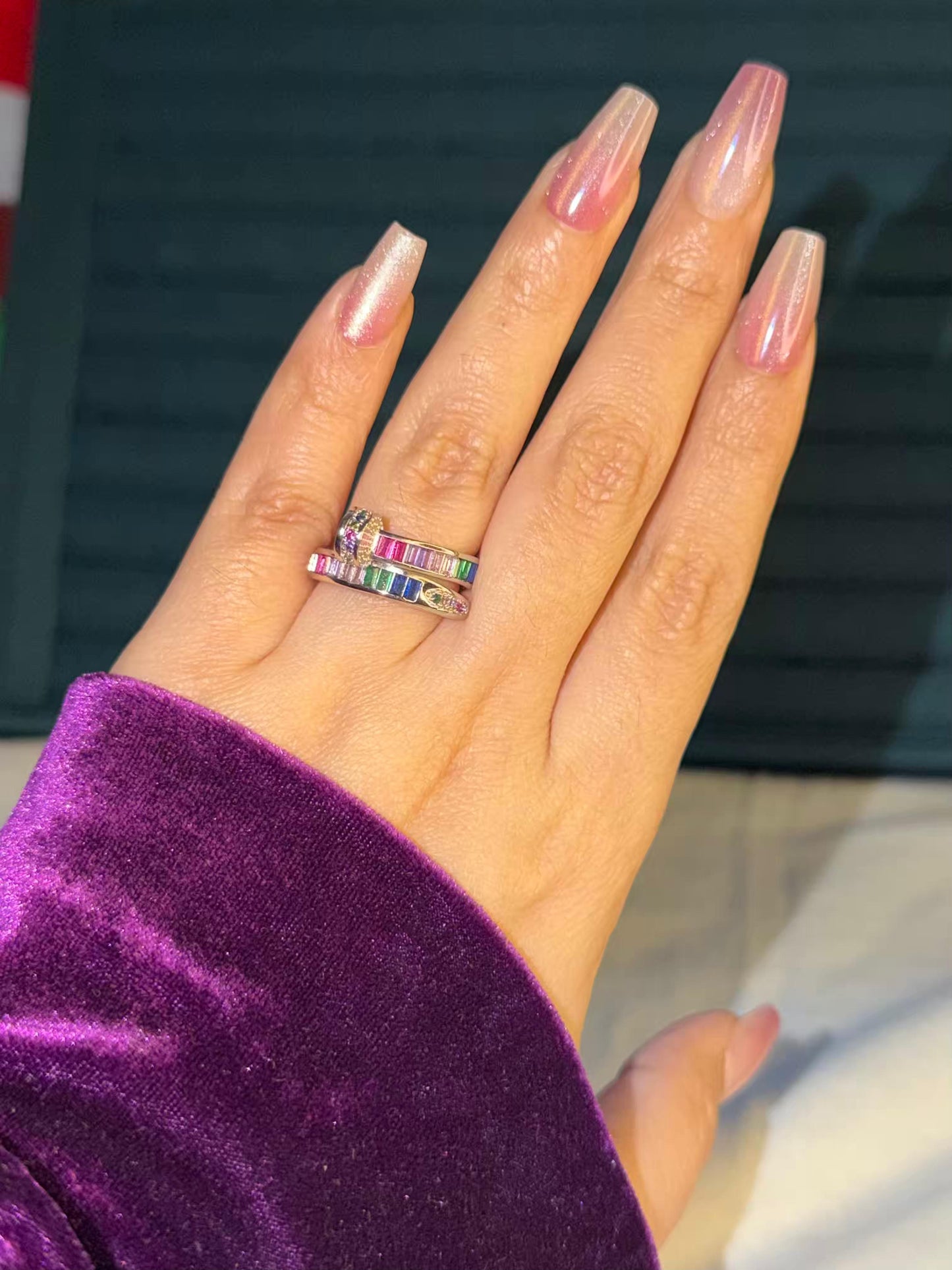 Aurora Dotline Multicolour Silver Plated Premium Ring (Adjustable)