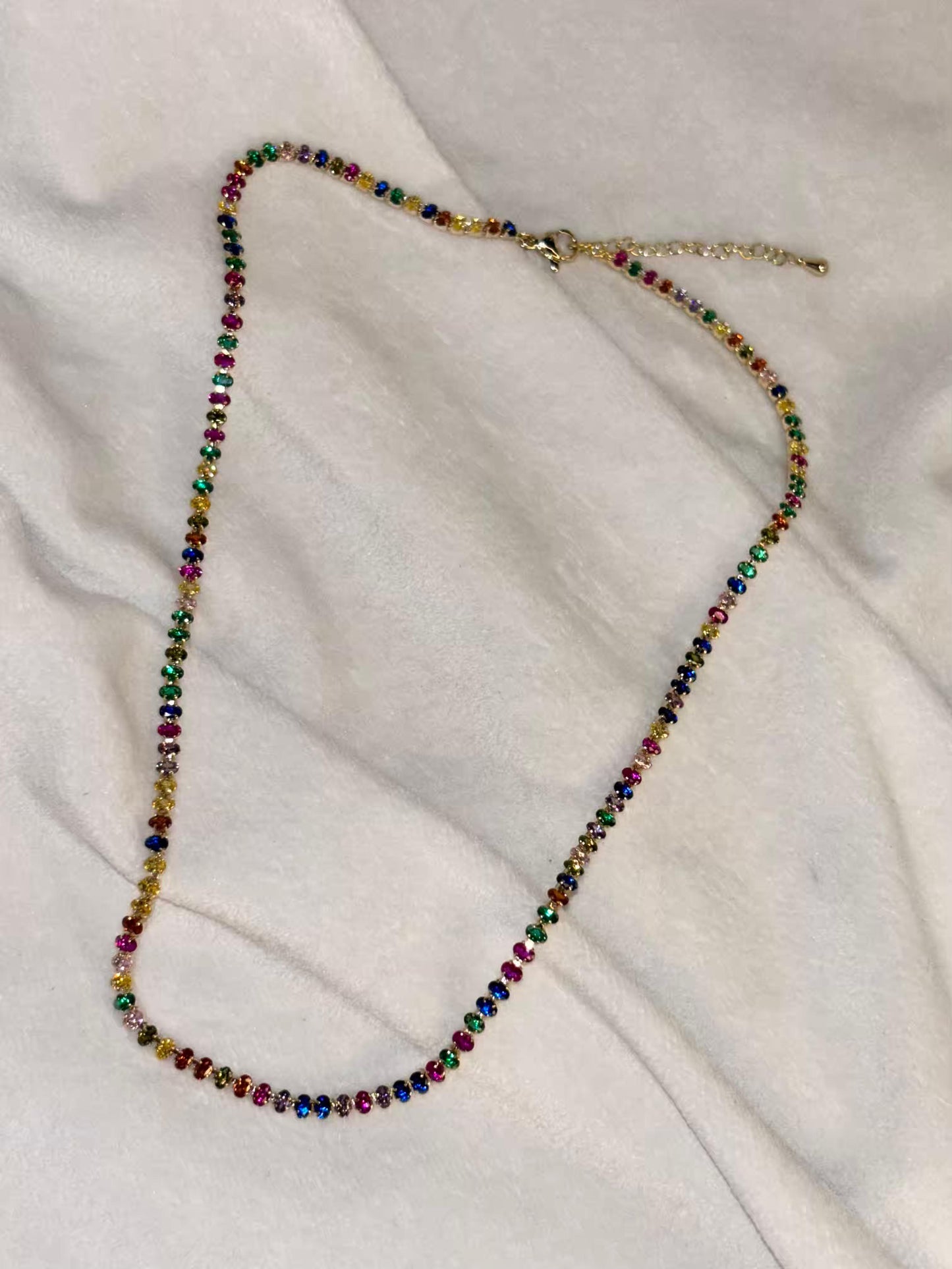 Color Spectrum Tennis Necklace 18K Gold Plated Premium Necklace