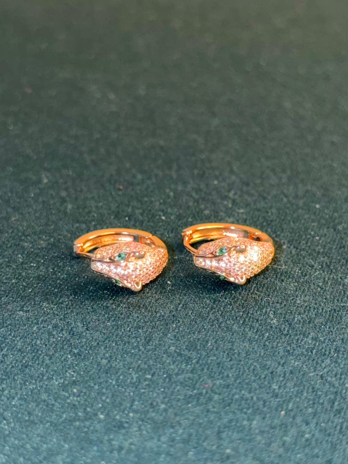 Rose Gold Panther Huggies Ear Studs