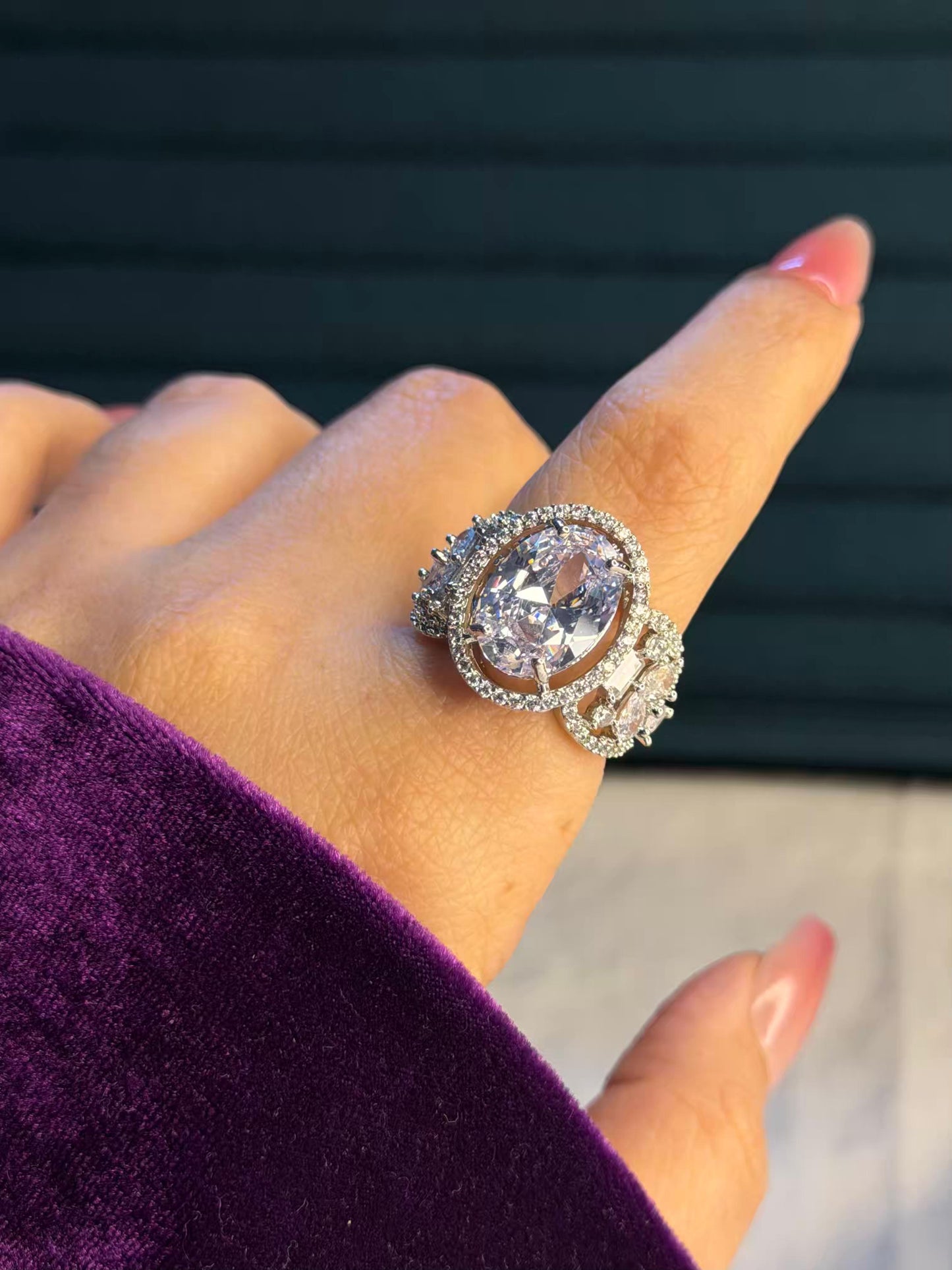 White Majesty Orbit Silver Plated Premium Ring (Adjustable)