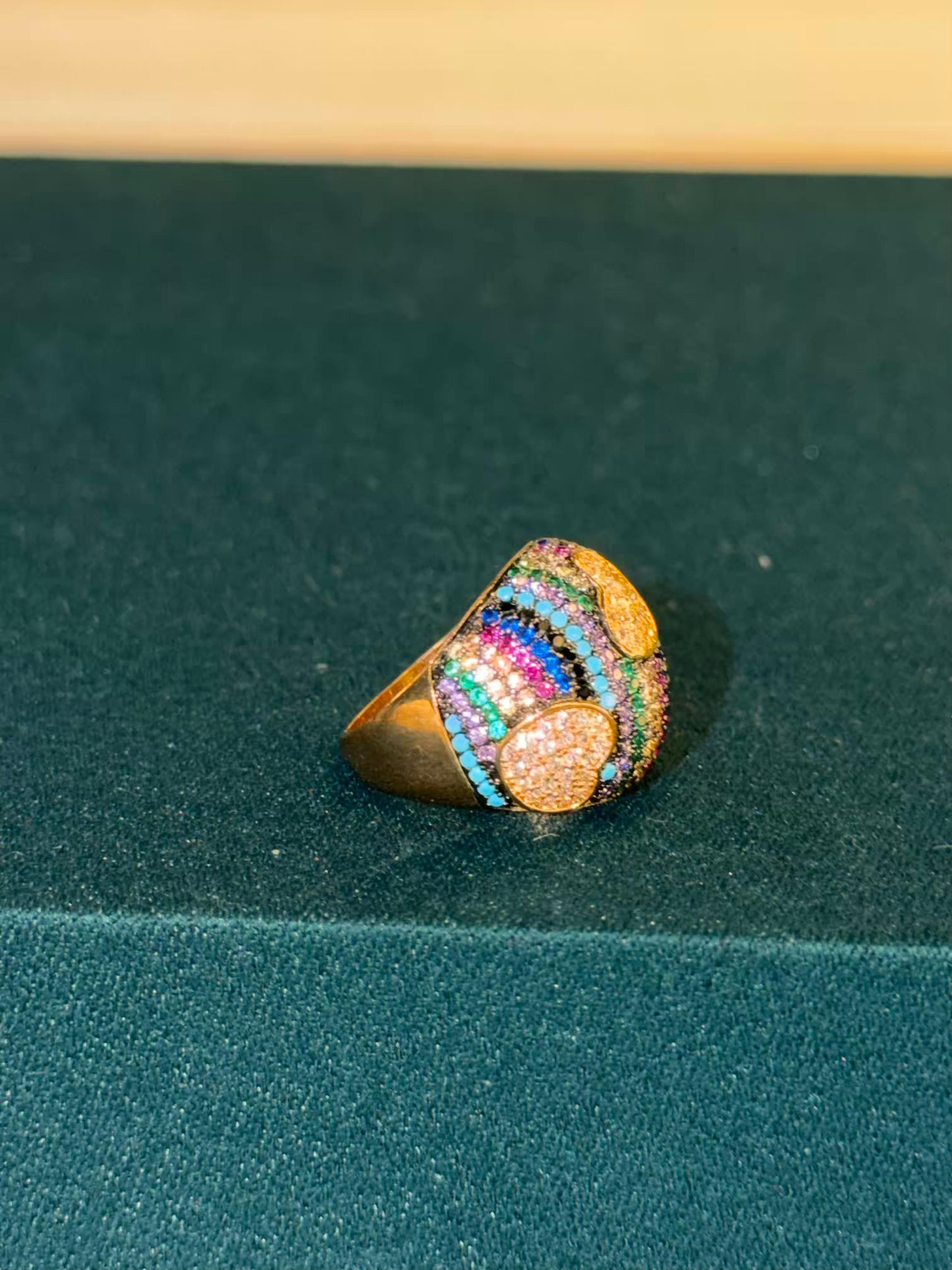 Multicoloured Rainbow Hearts Gold Plated Ring Size 7 US