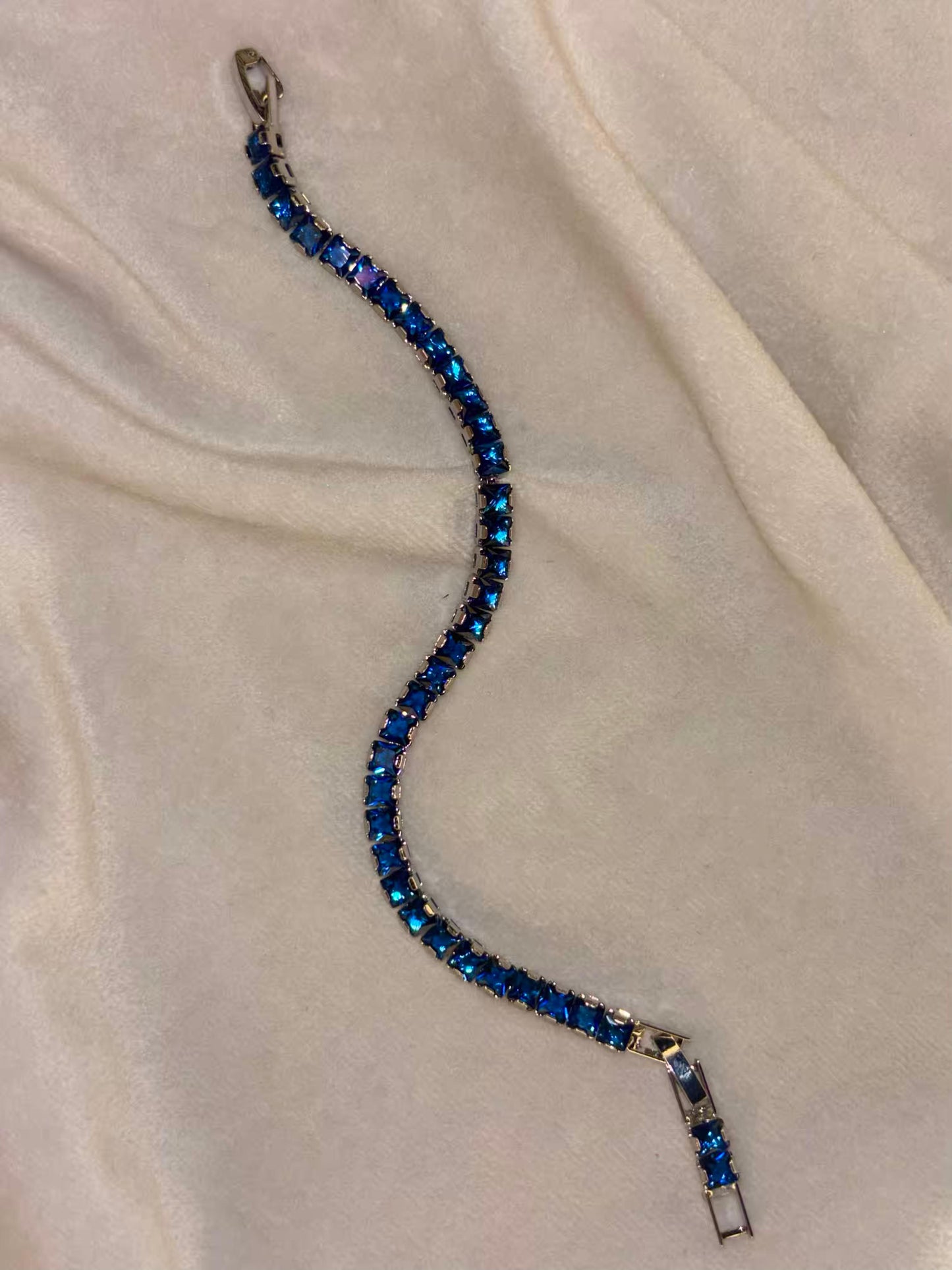 Radiant Blue Silver Plated Tennis Bracelet