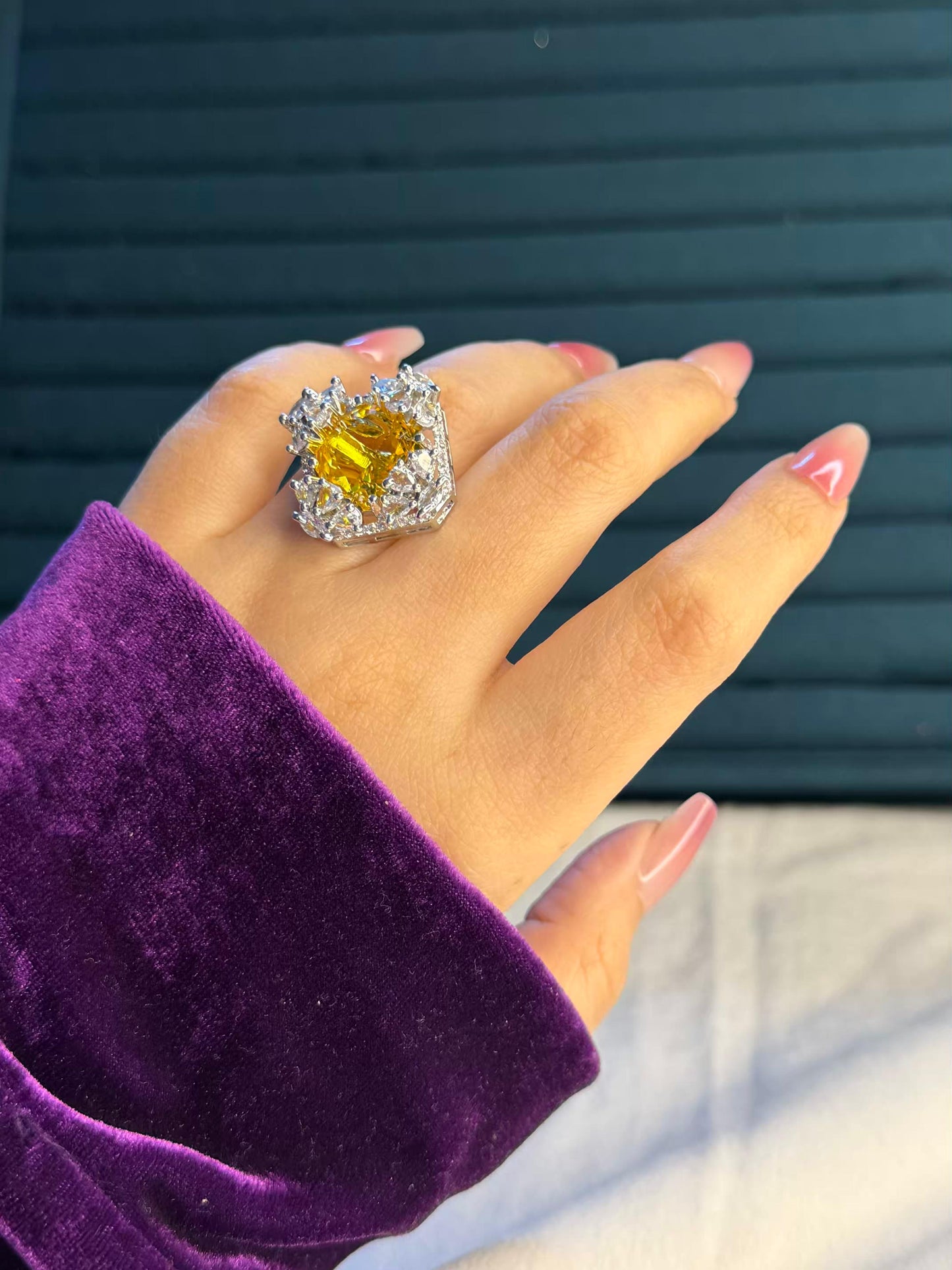 Golden Solstice Silver Plated Premium Ring (Adjustable)