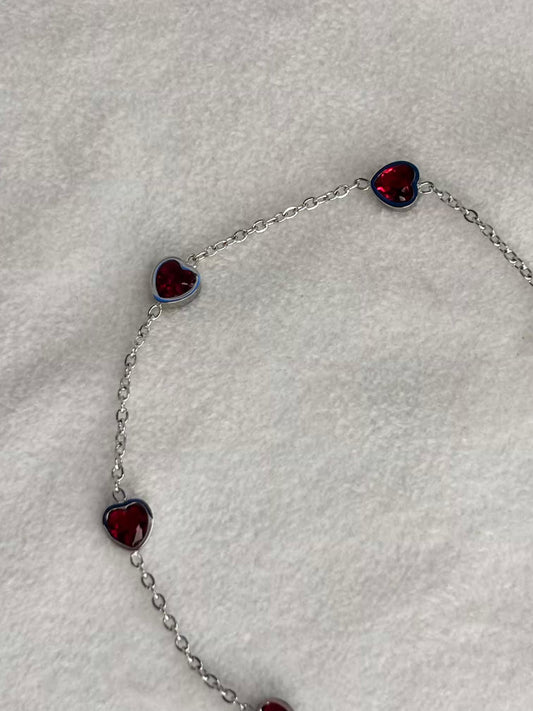 Silver Red Hearts Premium Anklet Payal with Silver hooks