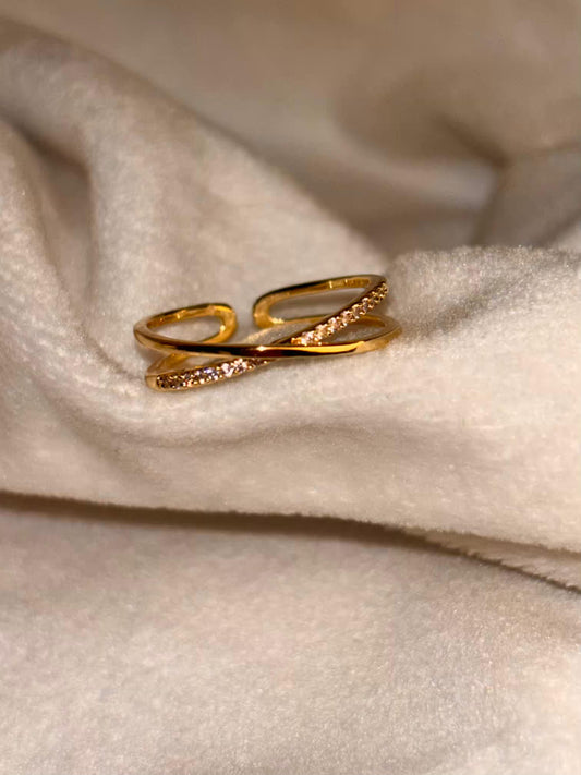 Minimal Criss Cross Ring 18K Gold Plated Adjustable Ring