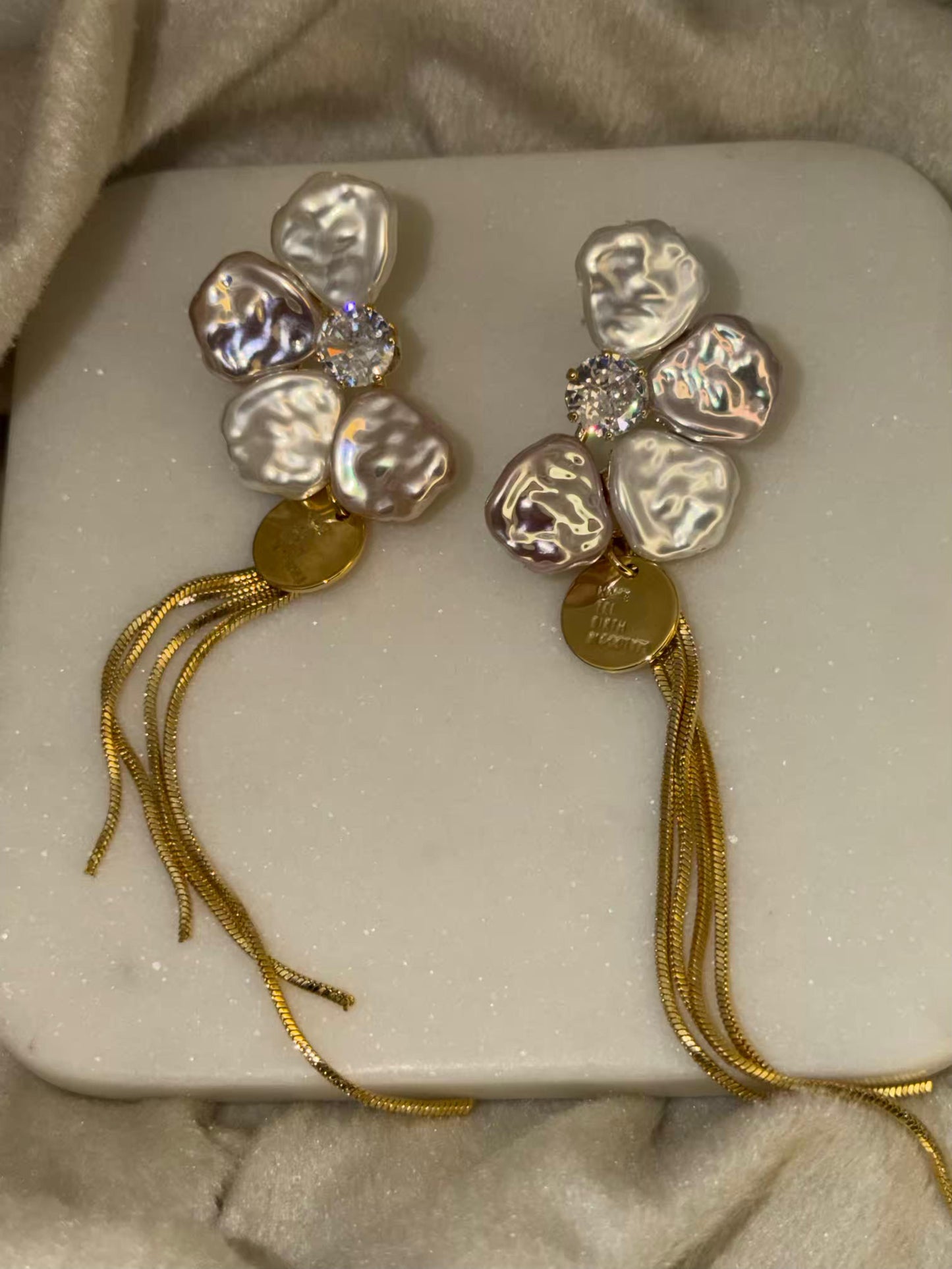 Unique White Flower Gold Plated Earrings