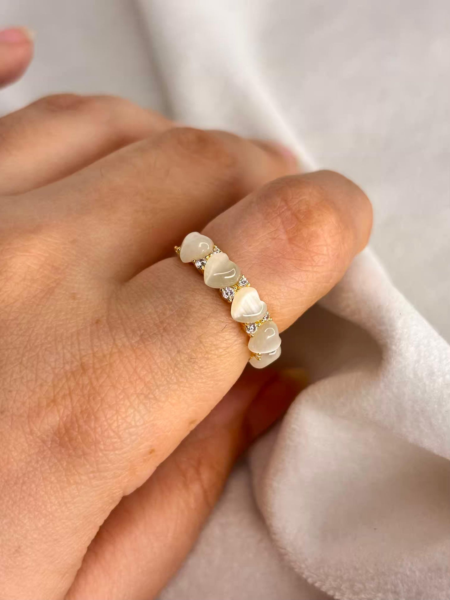 Crystal Hearts Ring 18K Gold plated Adjustable Ring