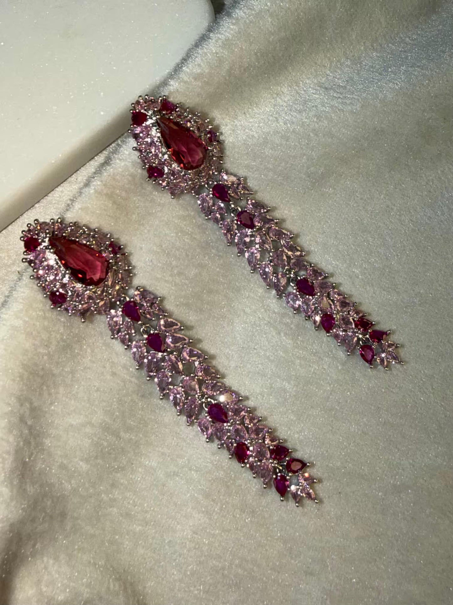 Wine And Rose Pink Luxury Party Wedding Rhodium Silver Plating Earrings