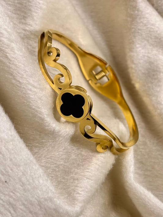 For Thin Wrist Clover Sculpt Bangle 18K Gold plated Premium Bangle 2.2 - 2.4 Size