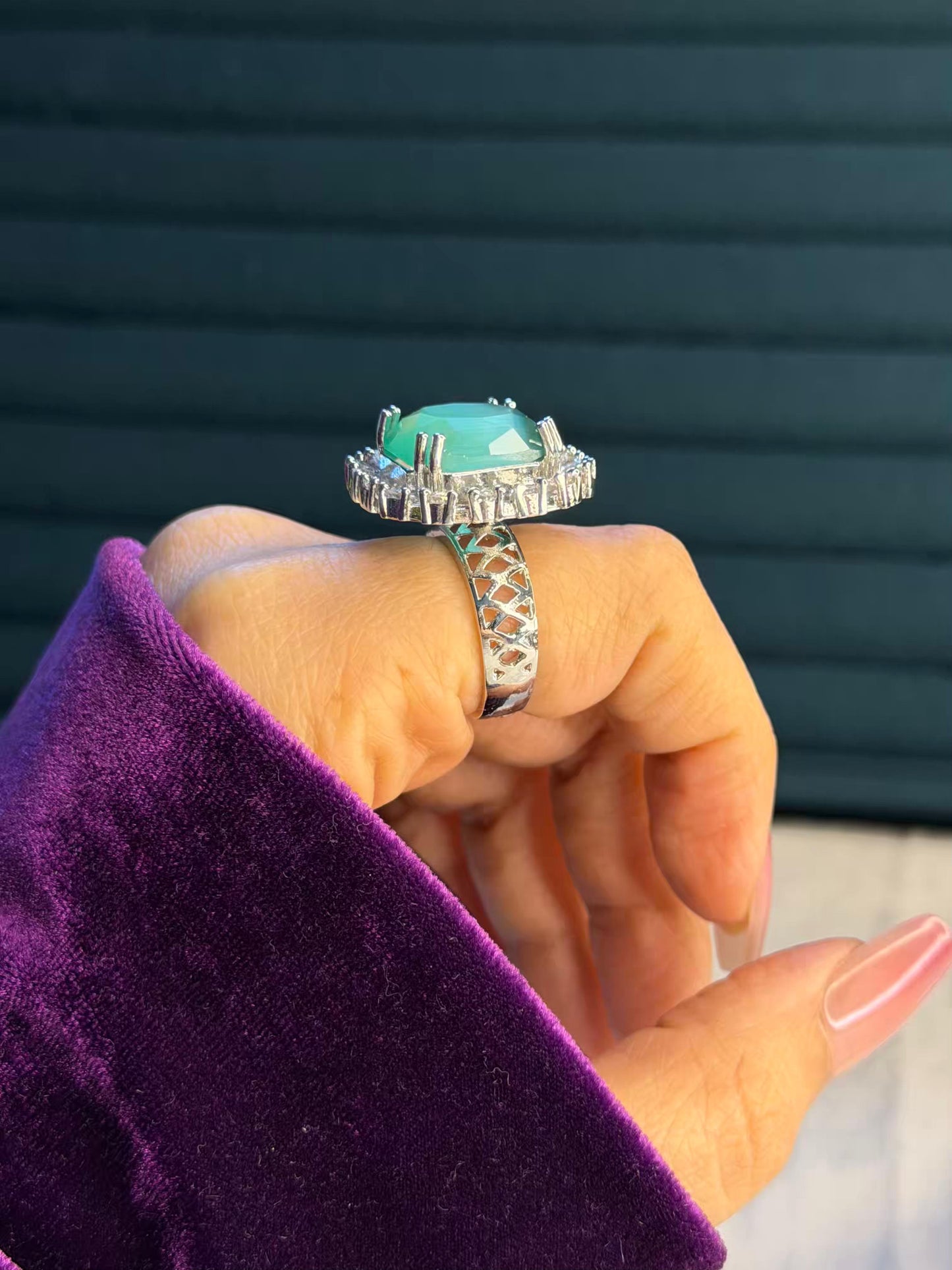 Mint Aura Halo Silver Plated Premium Ring (Adjustable)