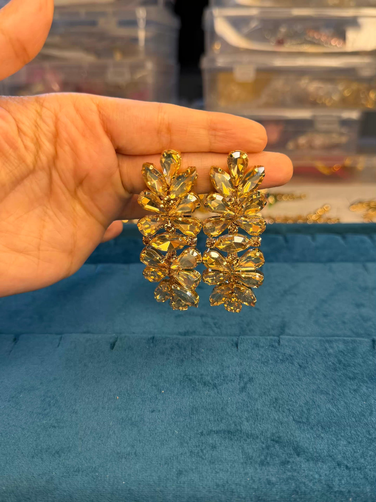 Yellow Floral Style Gold Plated Earrings