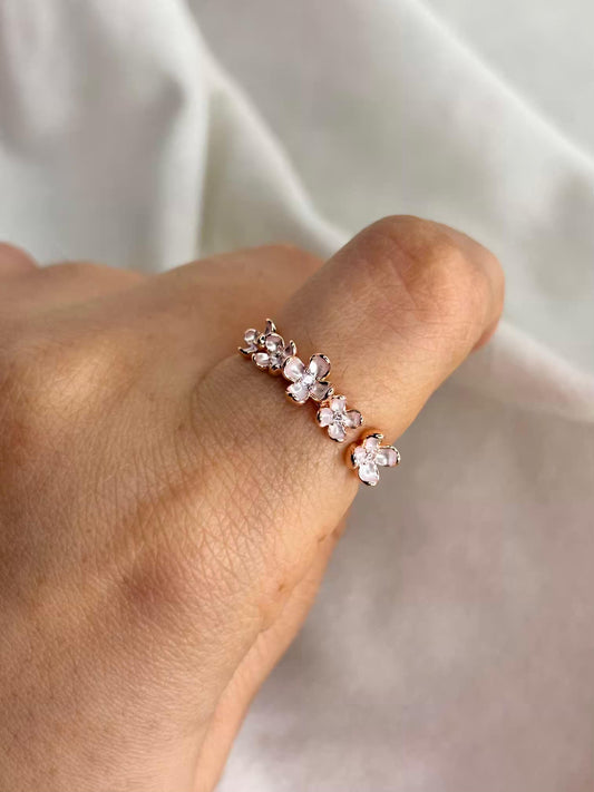 Flower stack Rose Gold Plated Adjustable Ring