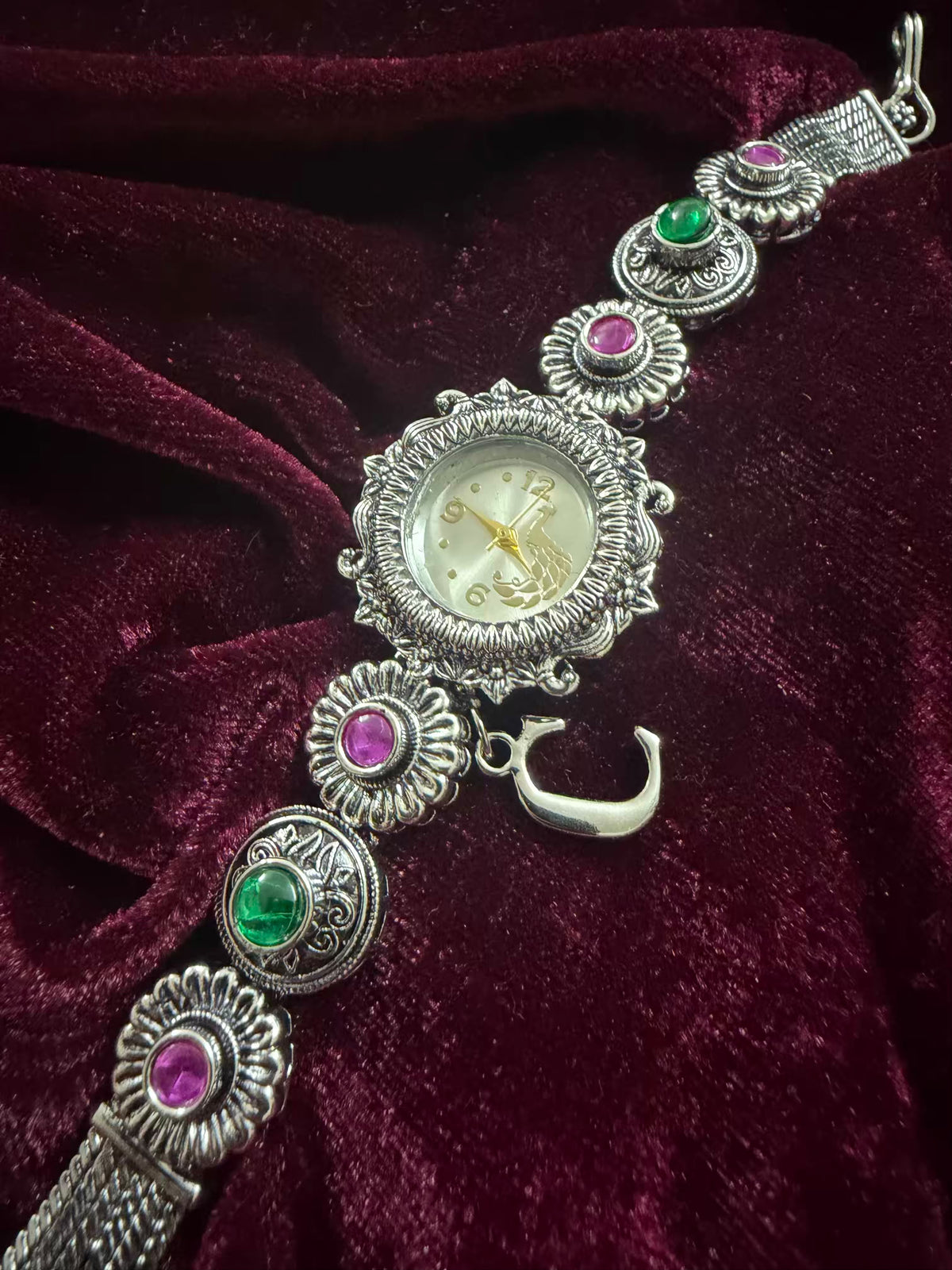 Noor-E-Gul Silver-Tone Navratri Oxidised Heritage Watch
