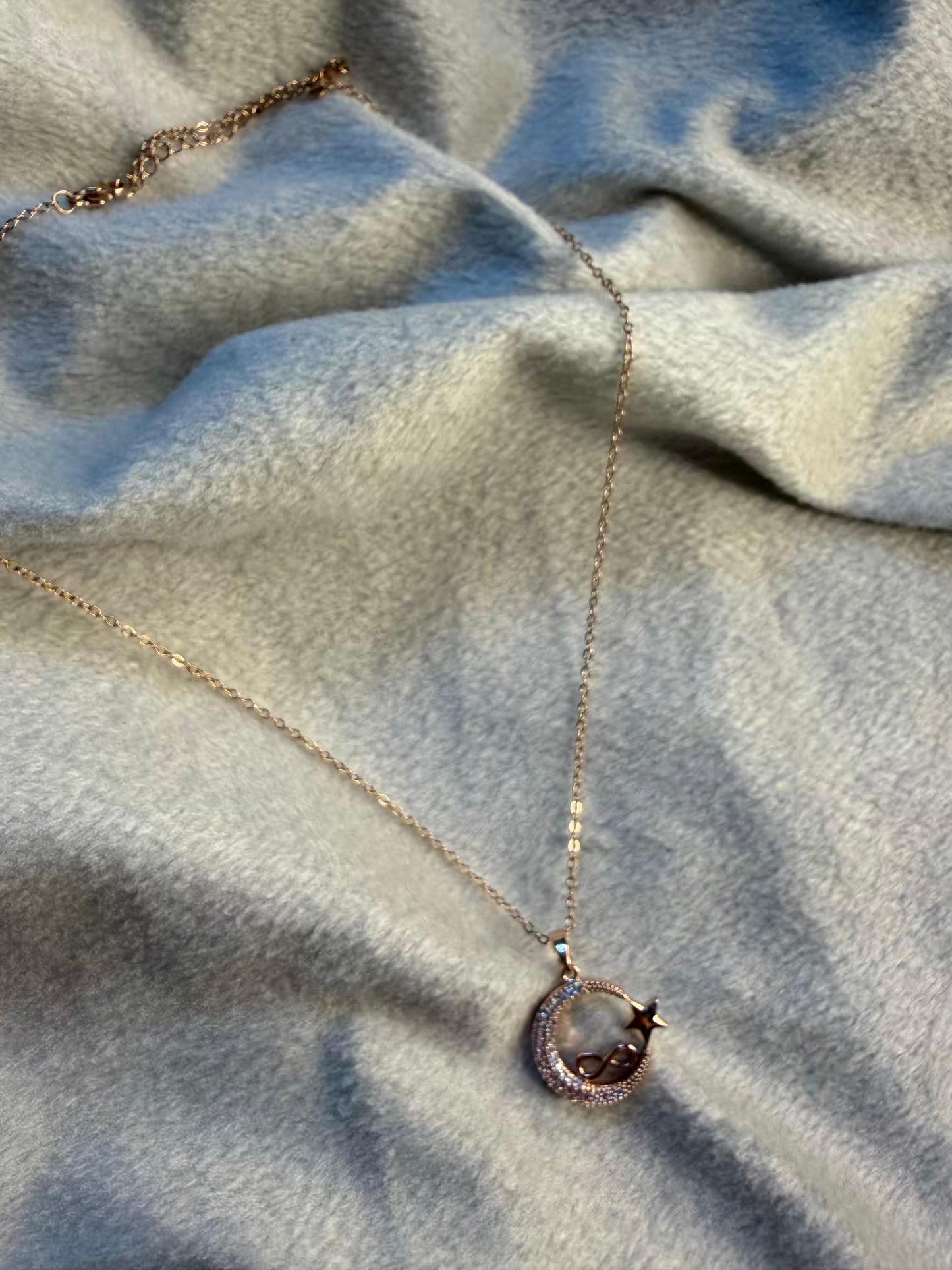 Rose Gold Moon & Star Infinity Pendant Chain Necklace Gold Plated Premium Necklace