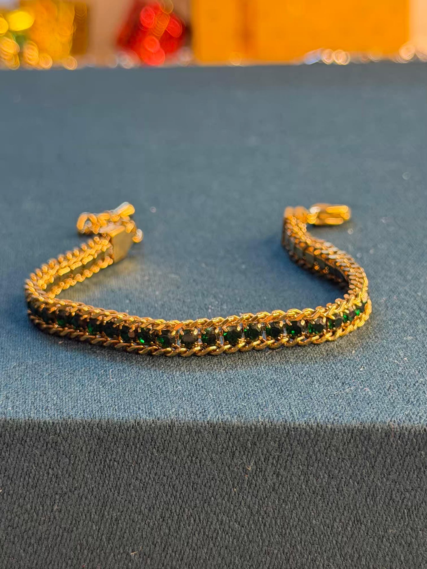 Emerald Heritage Chain Gold Plated Tennis Bracelet