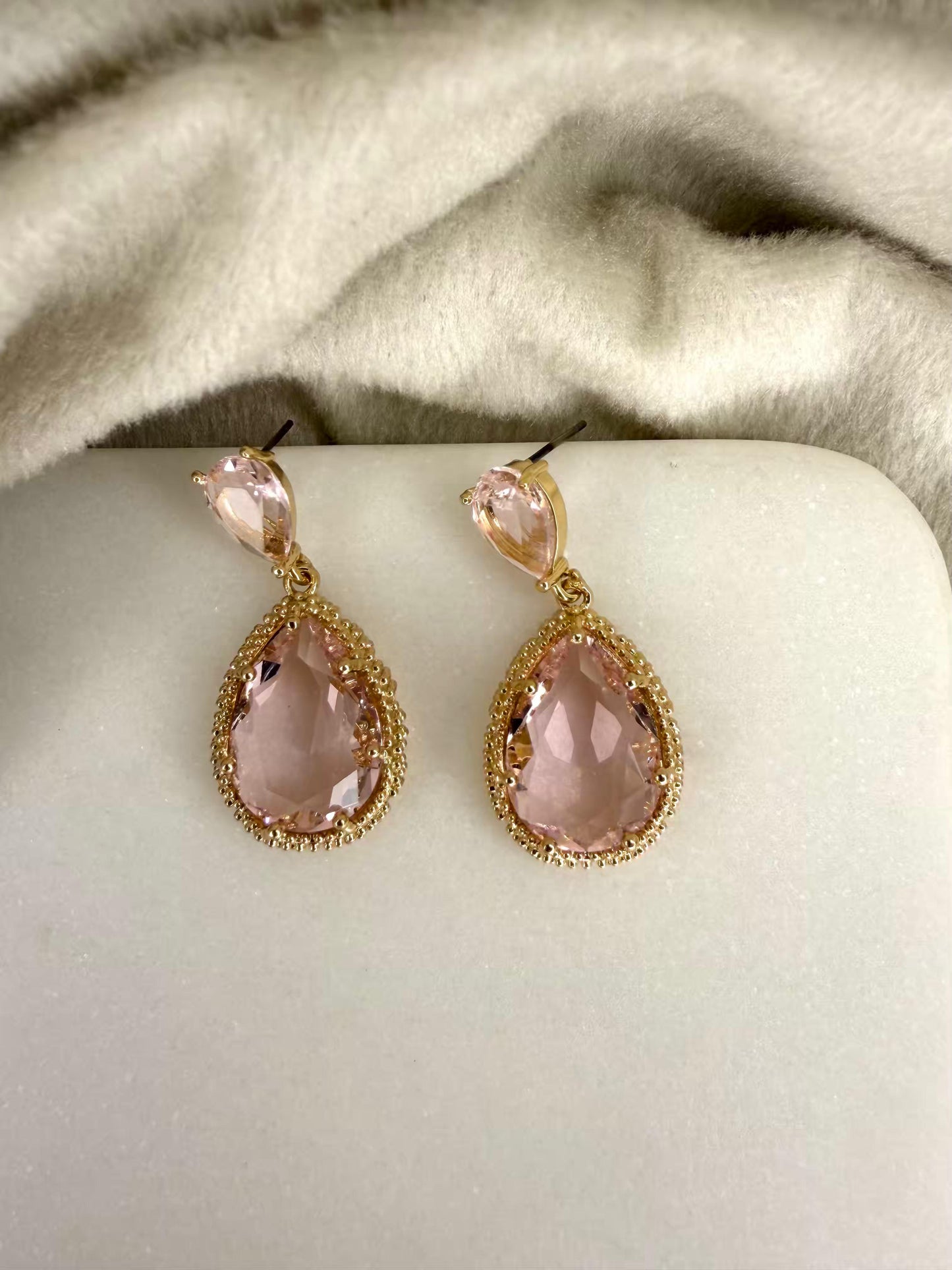 Light Pink Colour Stunning Gold Plated Earrings