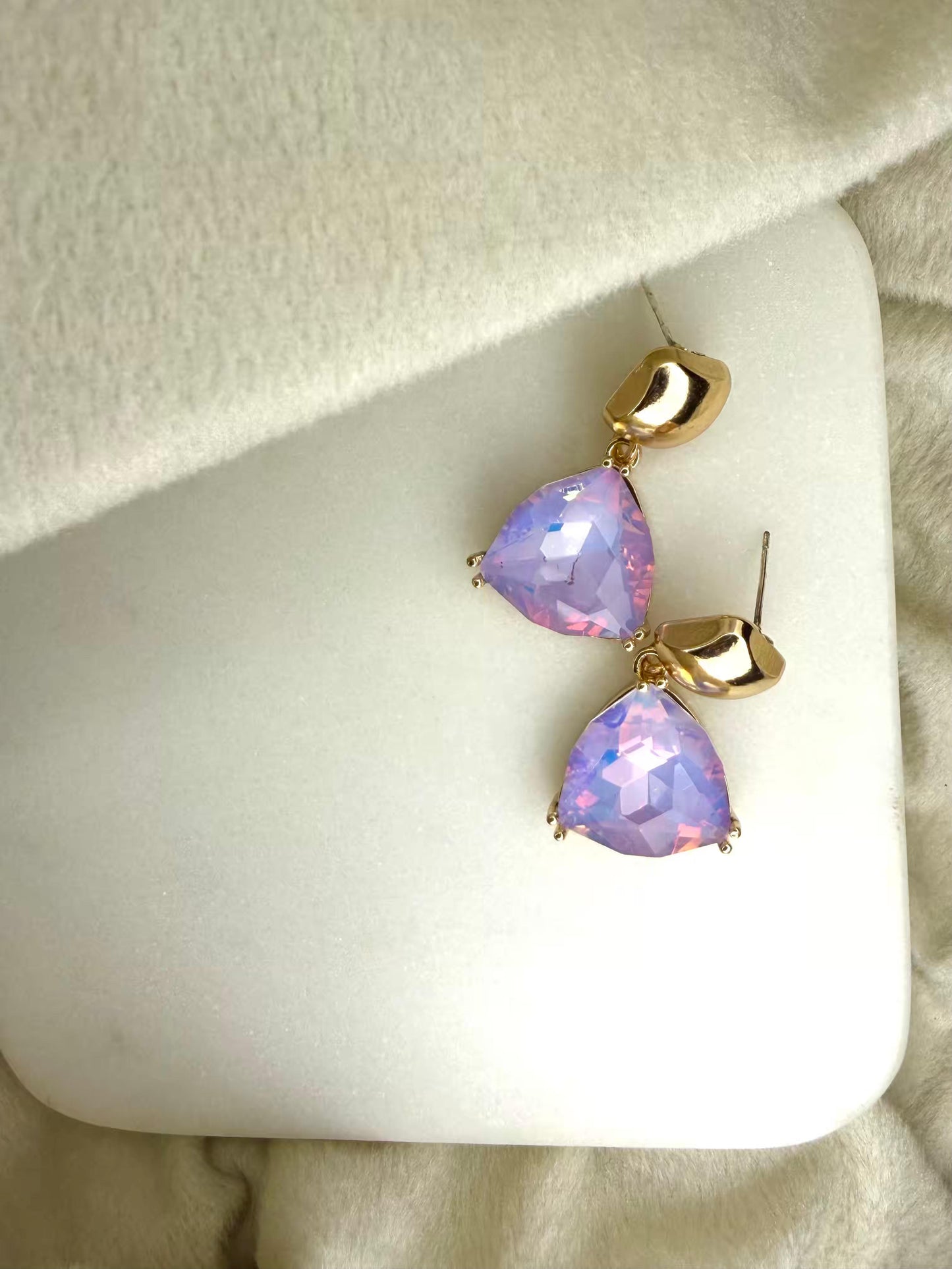 Purple Crystal Styled Gold Plated Earrings