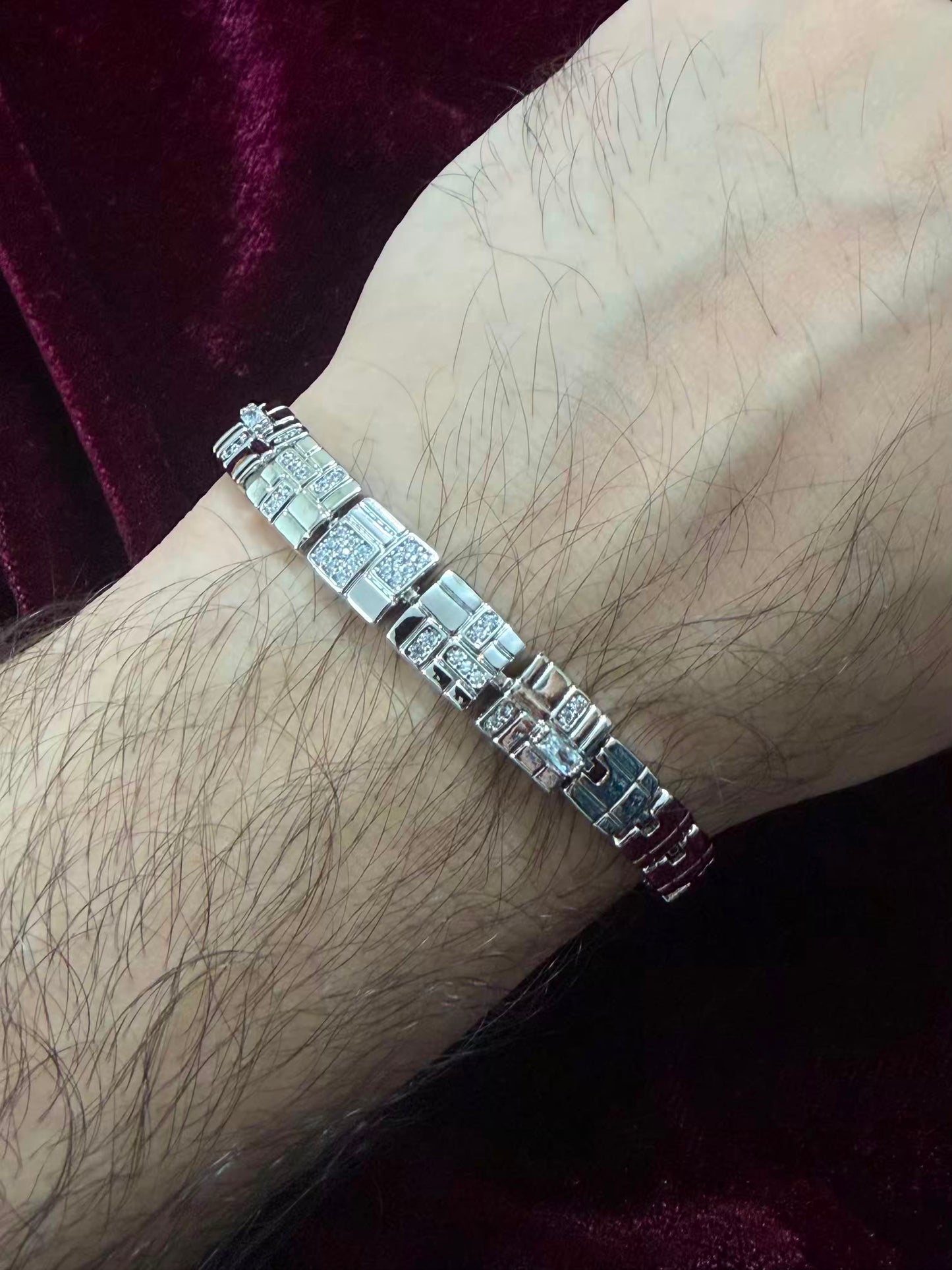 Silver Matrix Crystal Men's Rakhi Bracelet