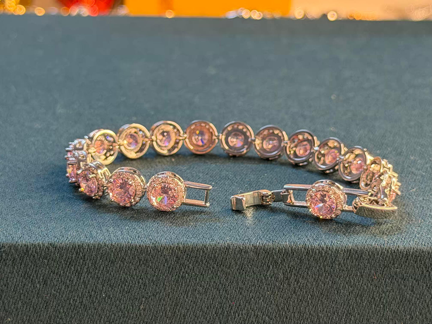 Rose Ice Halo Silver Plated Tennis Bracelet