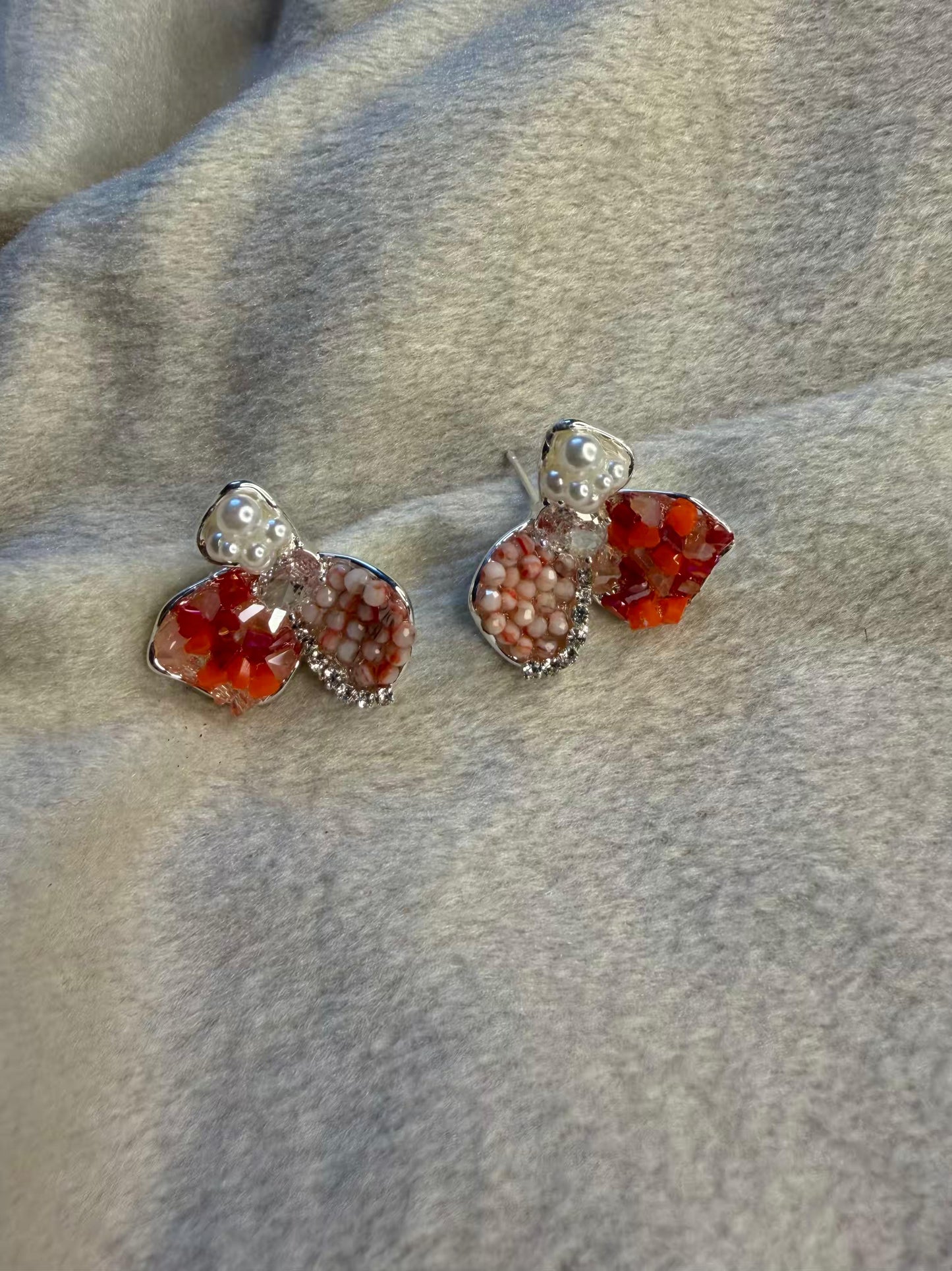 Pearl Butterfly Stud Silver Plated Earrings