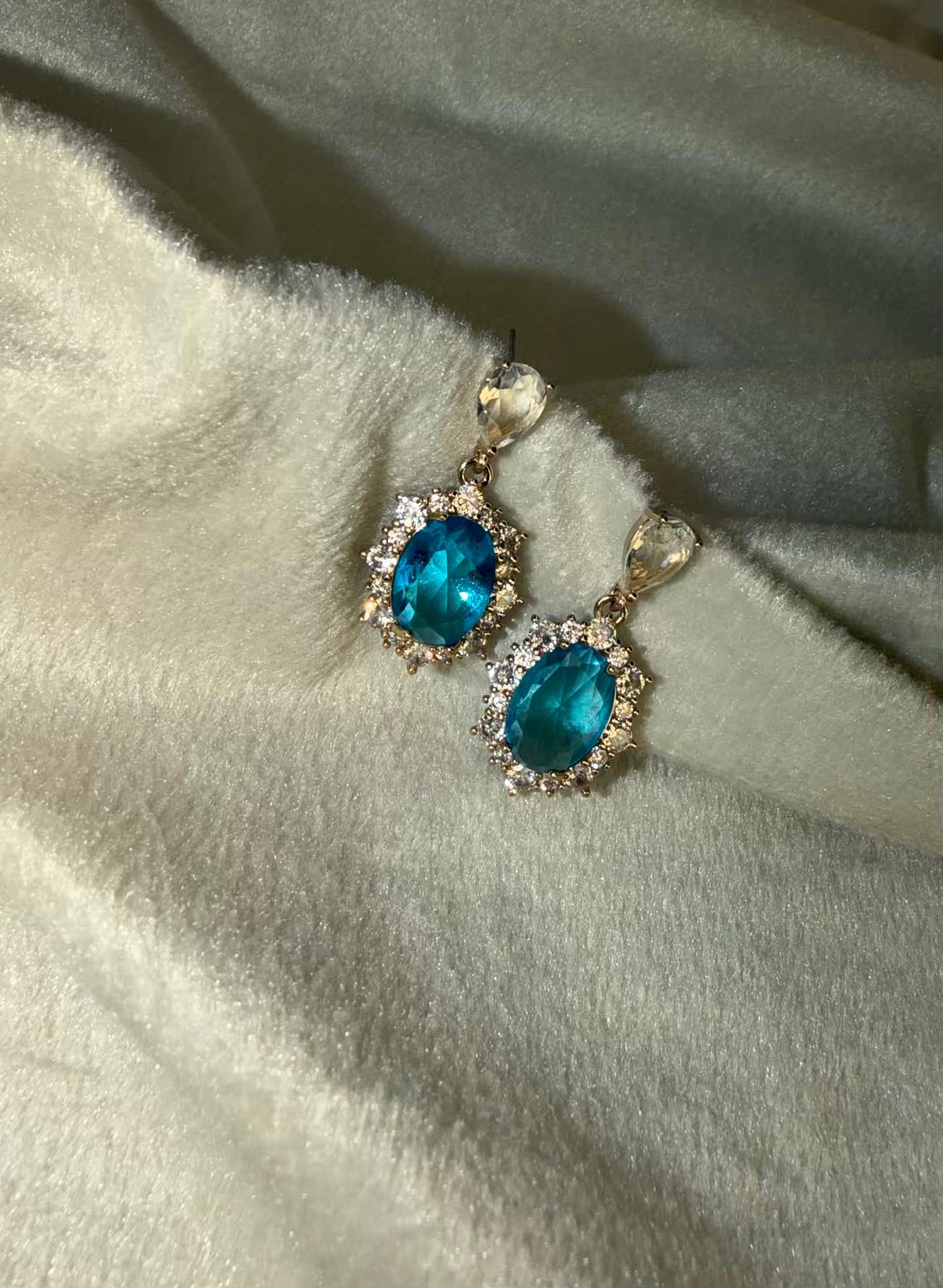 Royal Blue Halo Drop Gold Plated Earrings