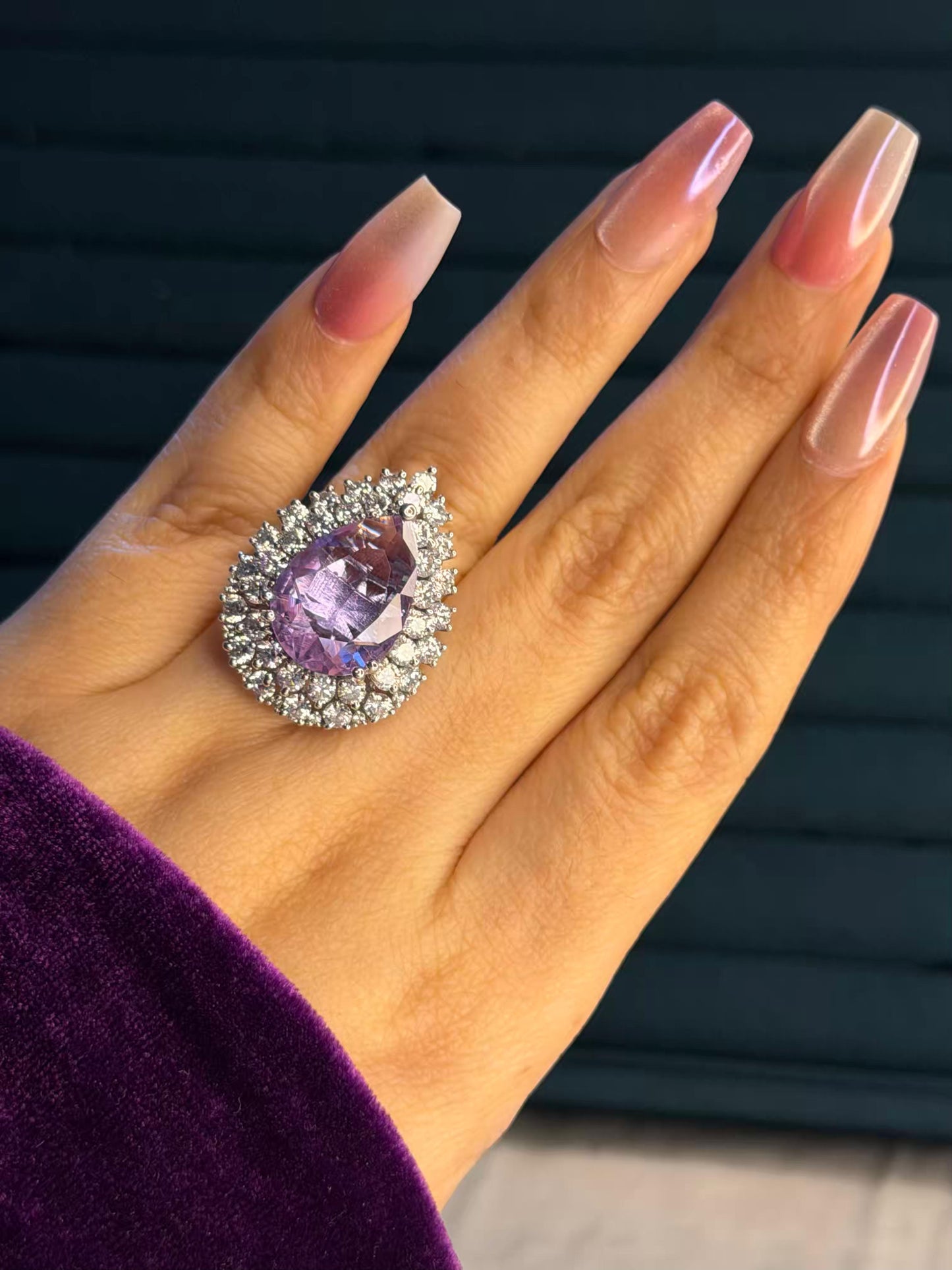 Purple Crystal Stone Silver Plated Premium Ring (Adjustable)