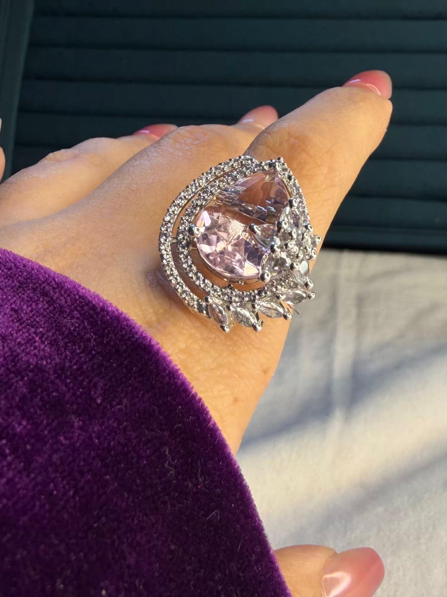 Blush Aurora Silver Plated Premium Ring (Adjustable)