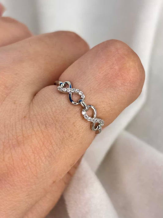 Double Infinity studded Ring Silver Adjustable Ring
