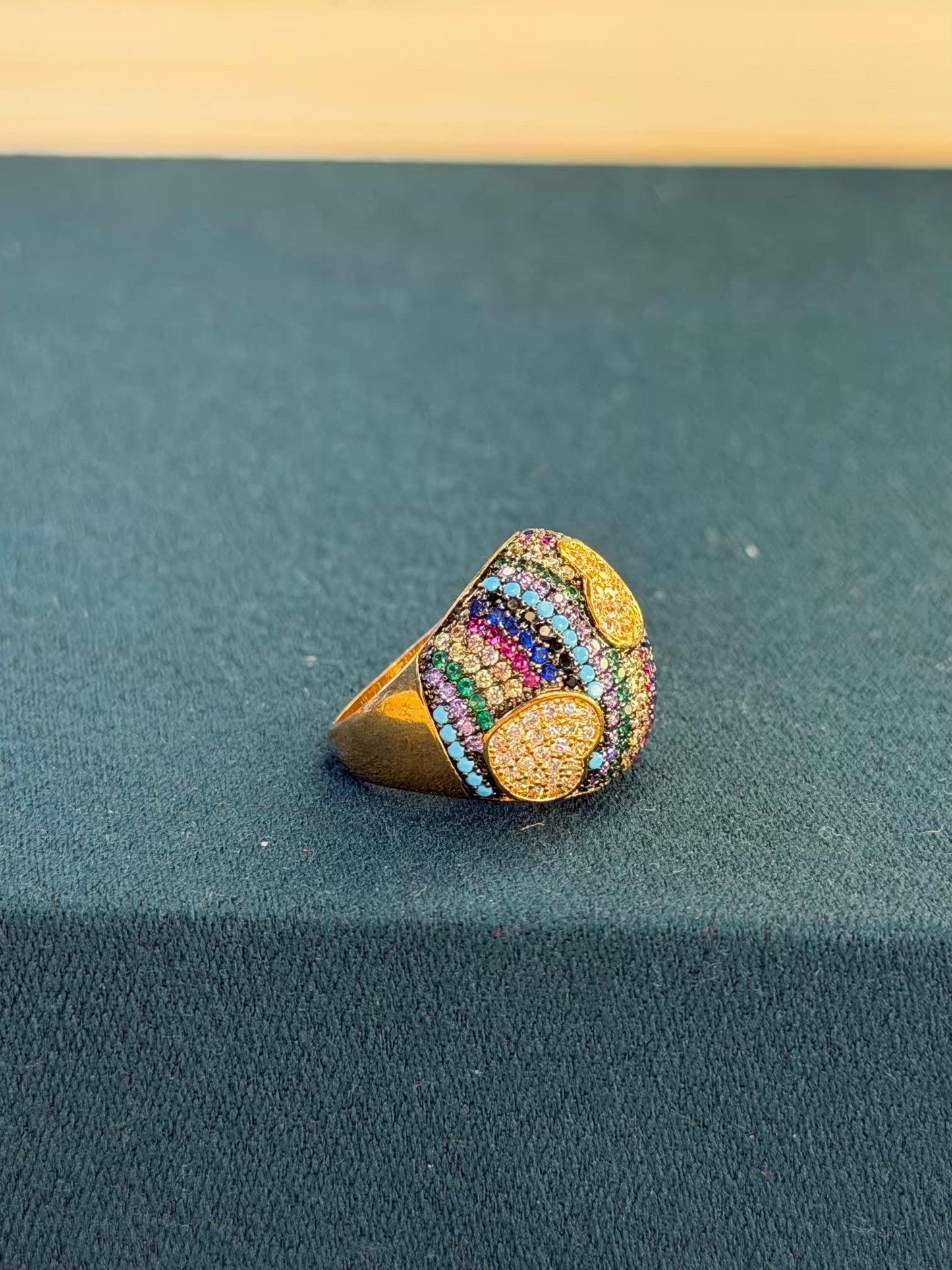 Multicoloured Rainbow Hearts Gold Plated Ring Size 7 US