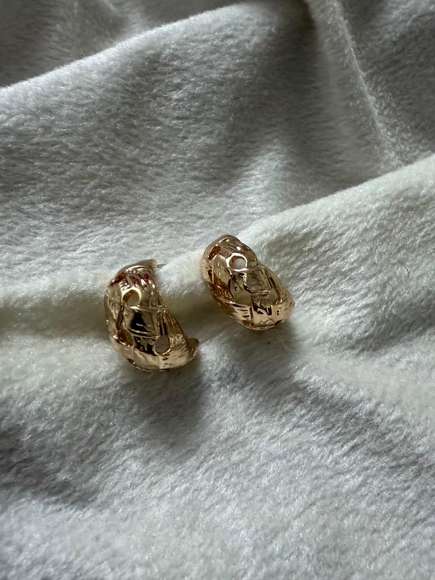 Gold Sculpted Hoop Studs Gold Plated Earrings