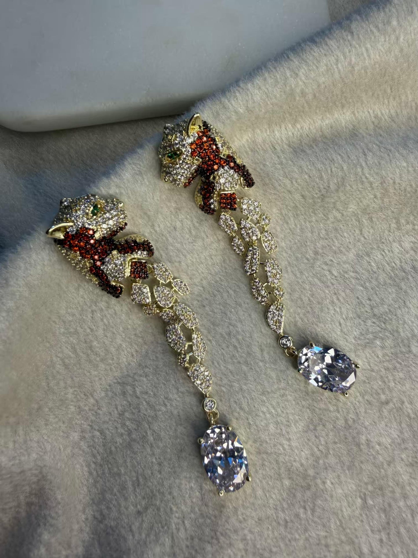 Tiger Drop Luxury Party Wedding Rhodium Gold Plating Earrings