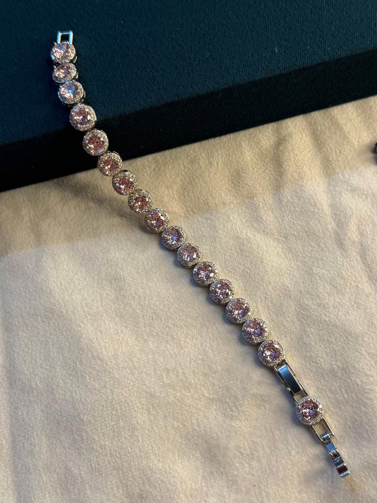 Rose Ice Halo Silver Plated Tennis Bracelet