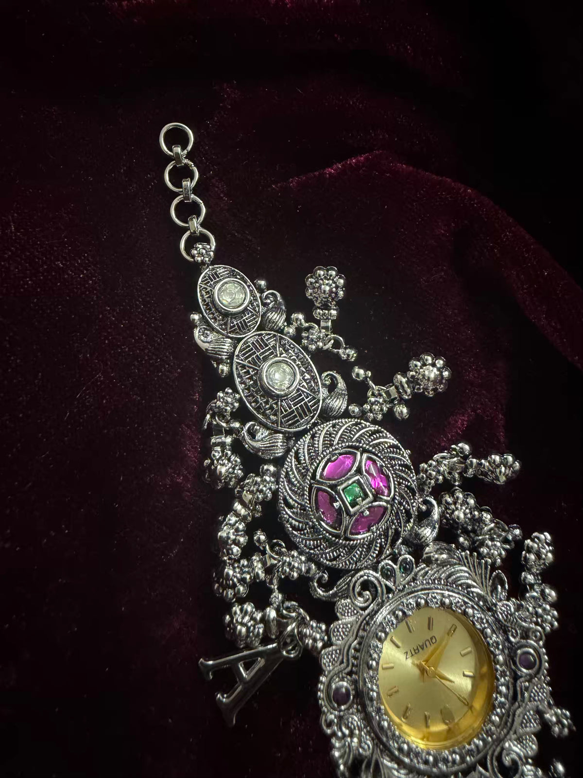 Maharani Inspired Ethnic Silver-Tone Navratri Oxidised Heritage Watch