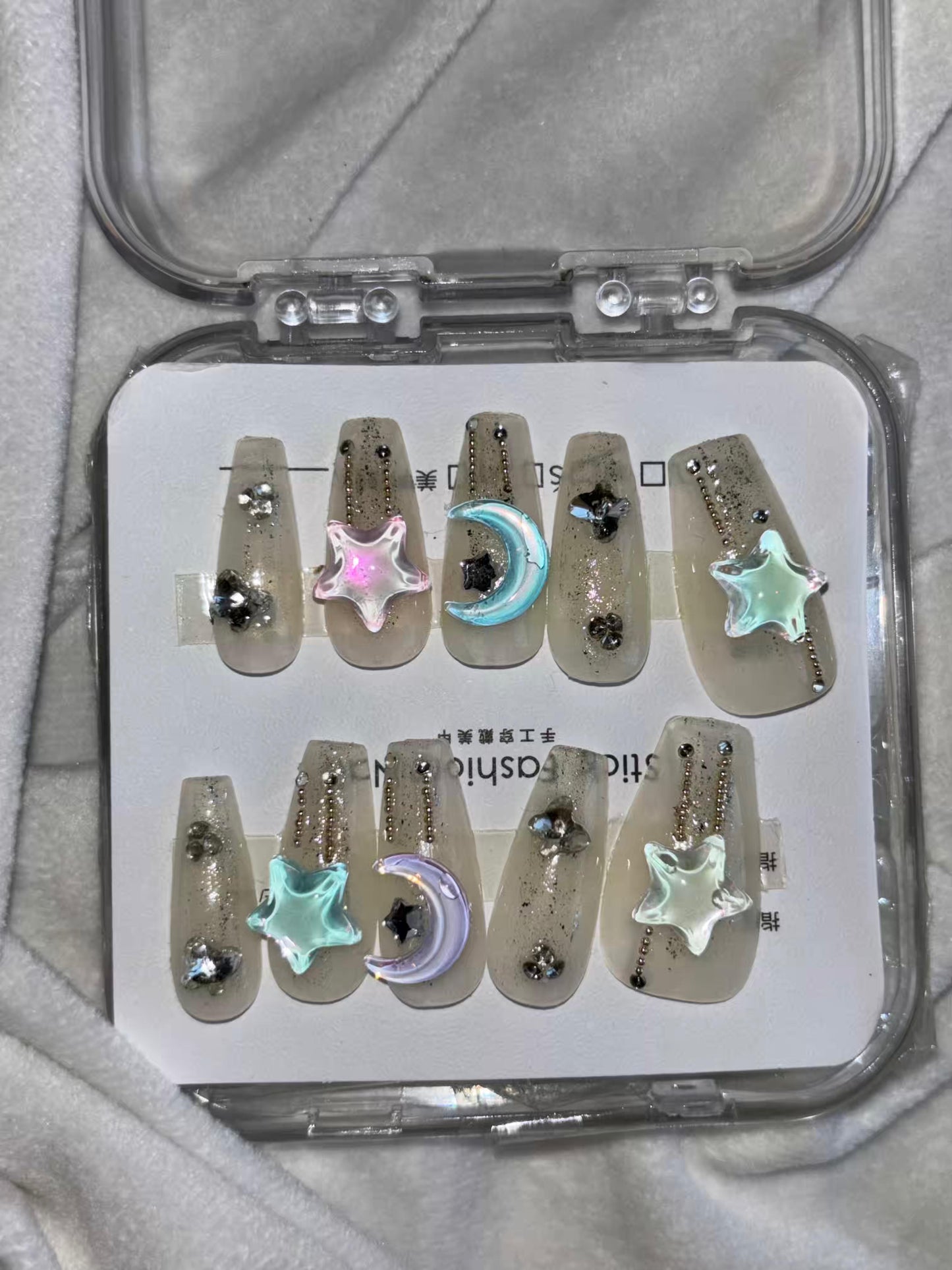 Acrylic Premium Glow In Dark Soft Bow Fancy Press On Nails ( Set of 10 )