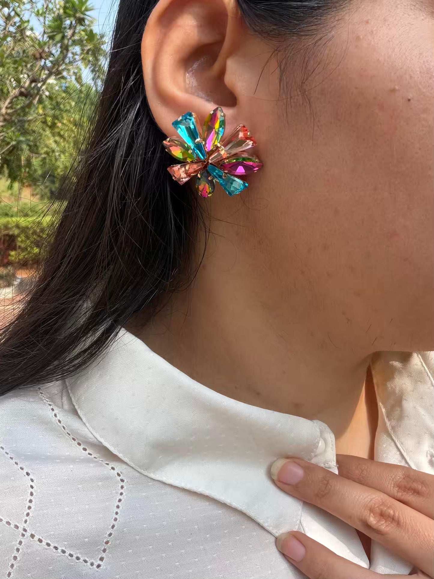 Flower Multicolour Gold Plated Earrings