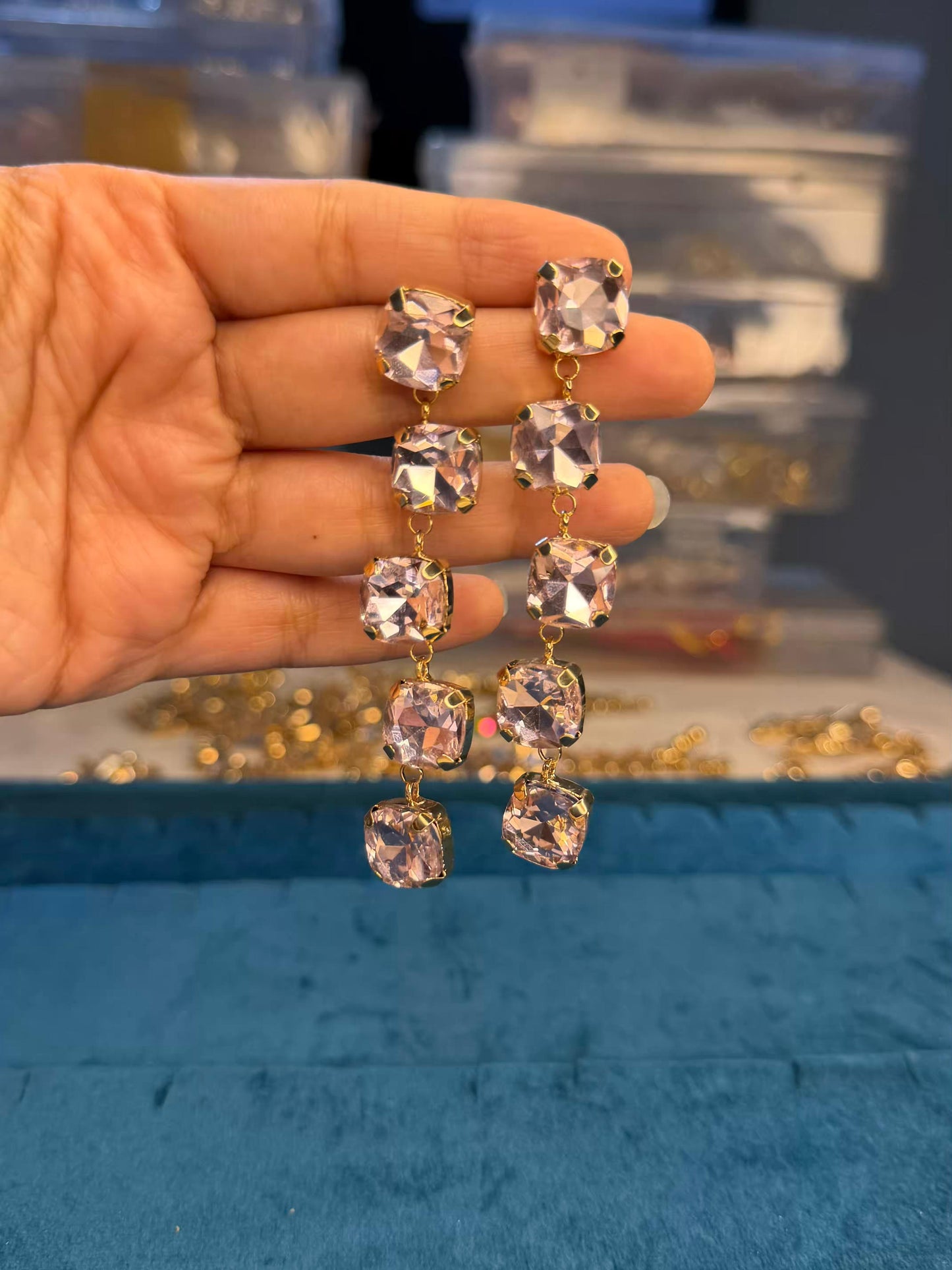 Classic White Diamond Gold Plated Earrings