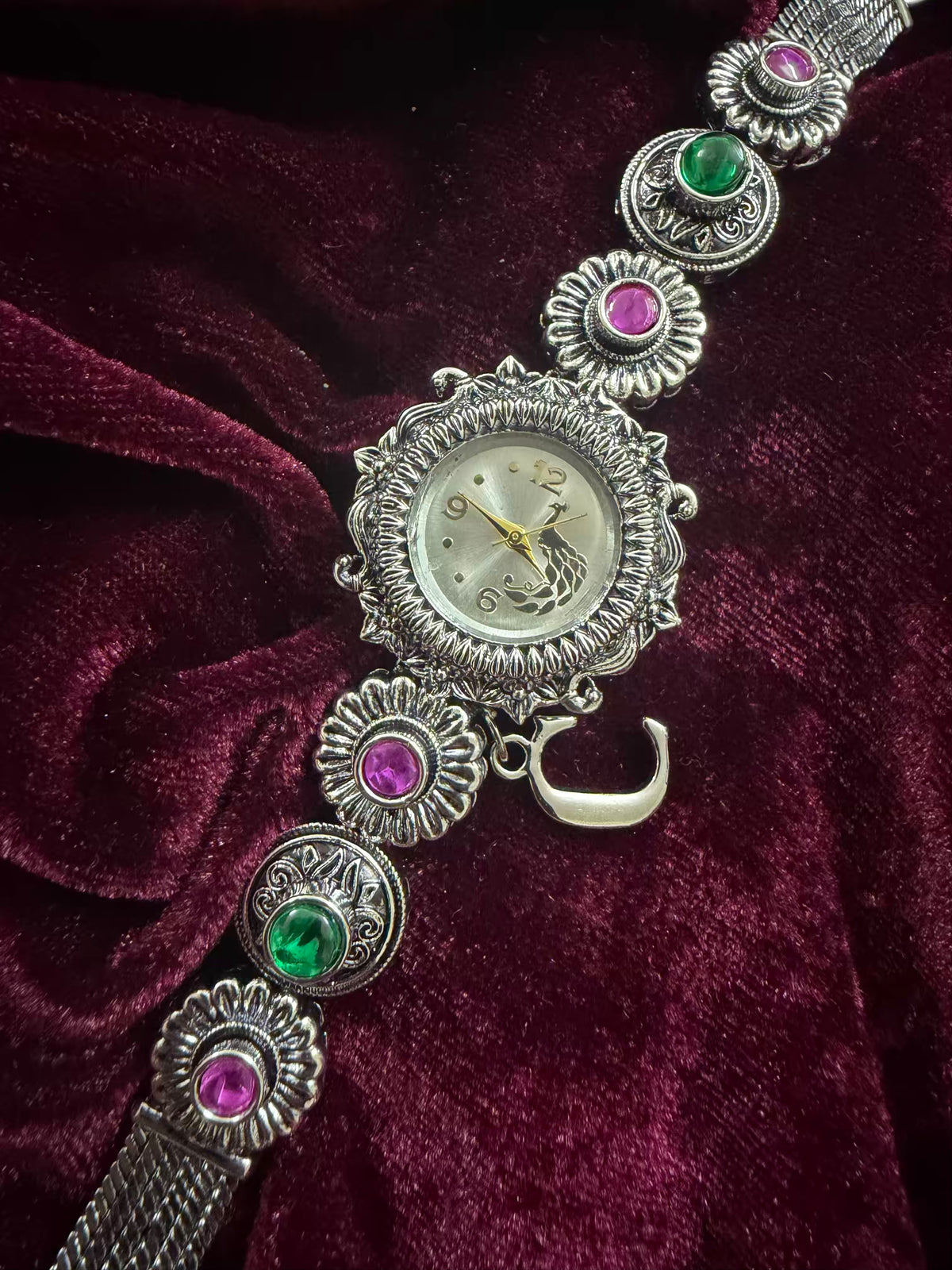 Noor-E-Gul Silver-Tone Navratri Oxidised Heritage Watch