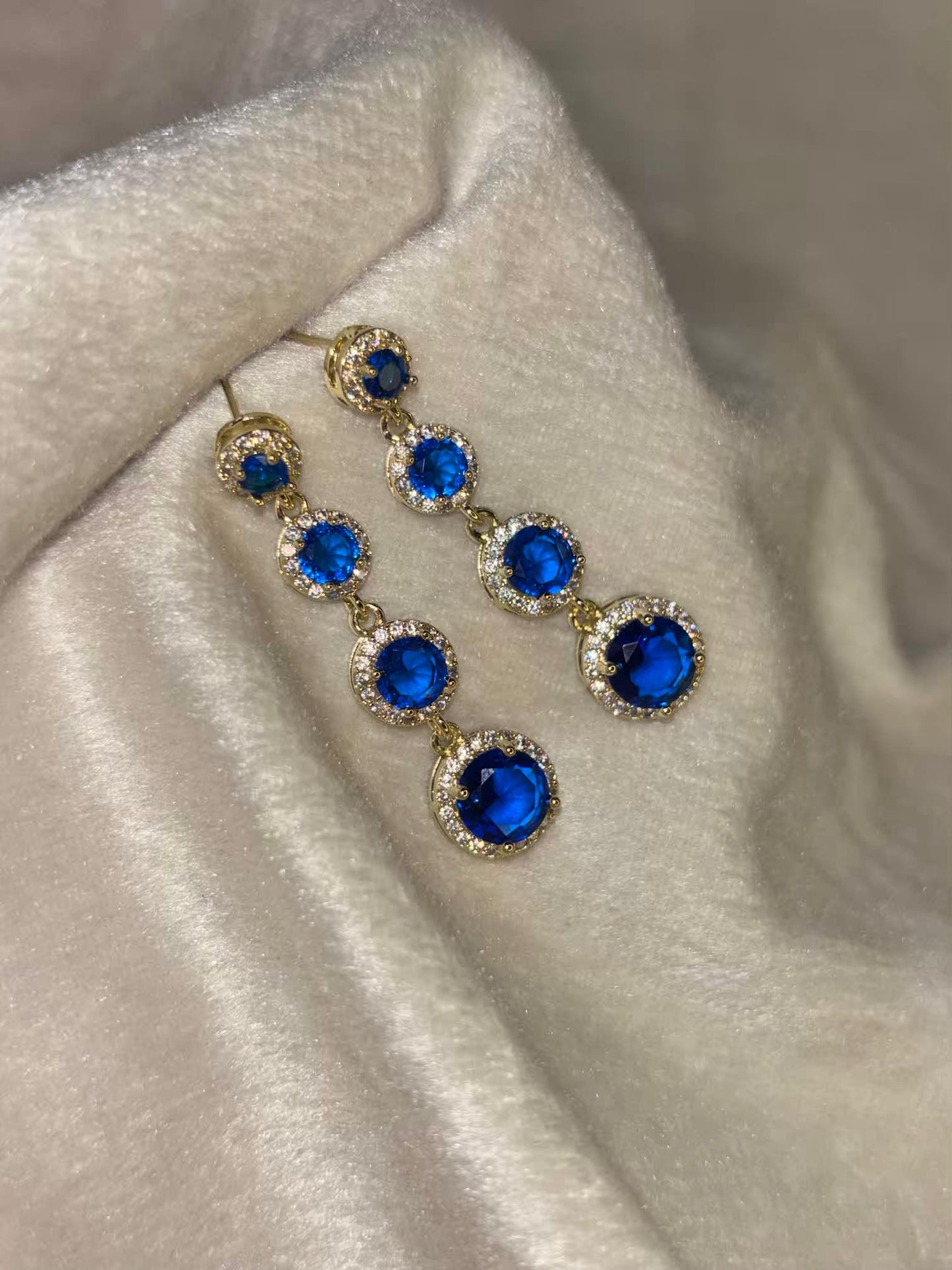 Shiny Sapphire Earrings Silver Plated Premium Earrings