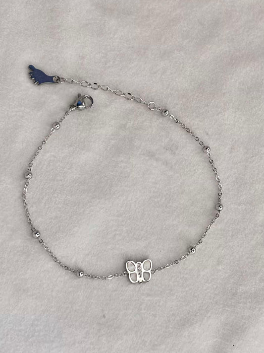 Silver Butterfly Flora Premium Anklet Payal with Silver hooks