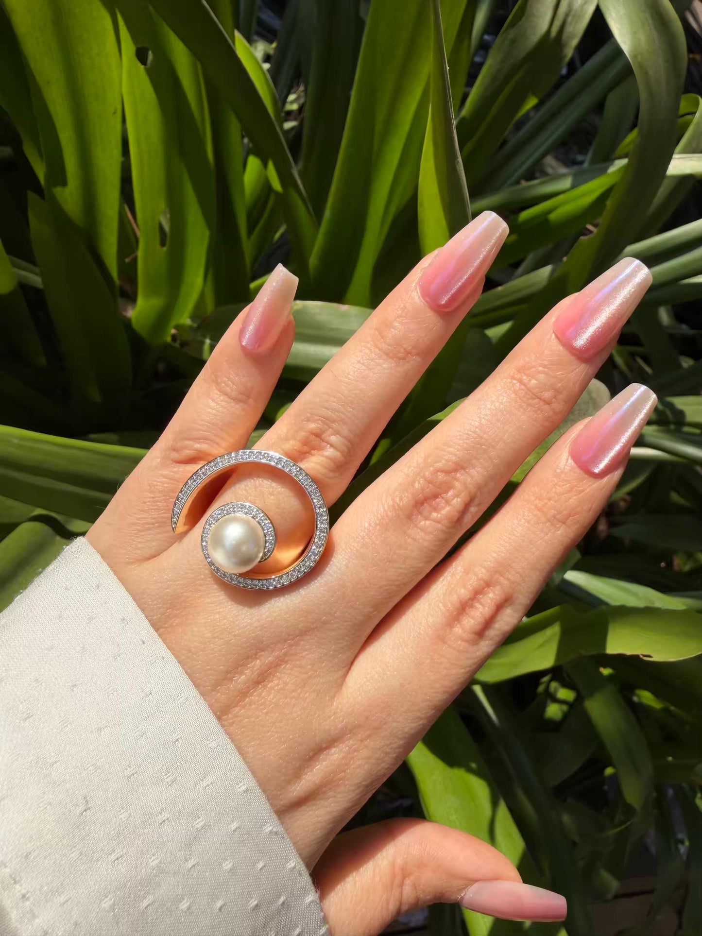 Pearl Spiral Gold Plated Ring