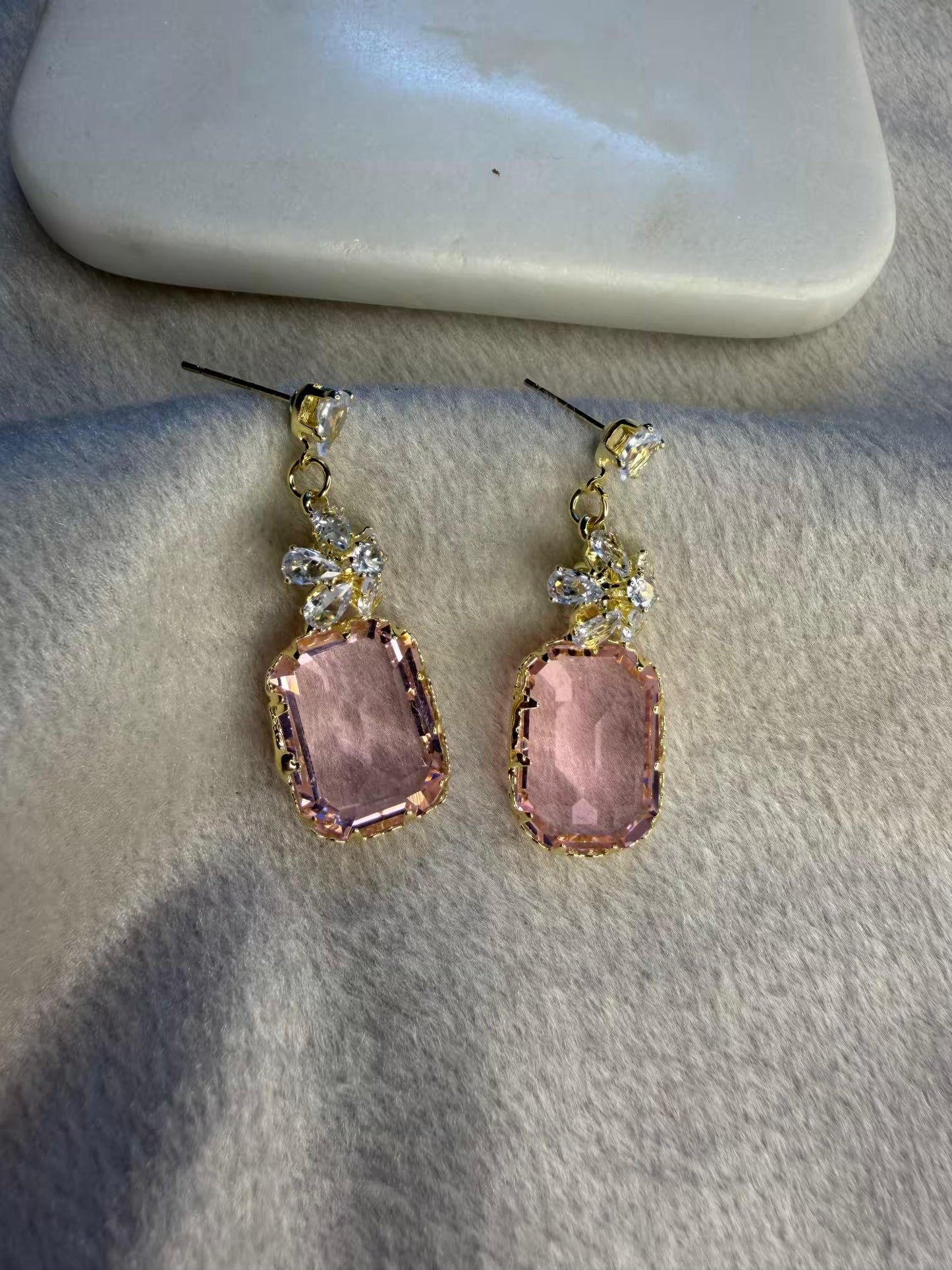 Pastel Pink Crystal Stud Gold Plated Earrings