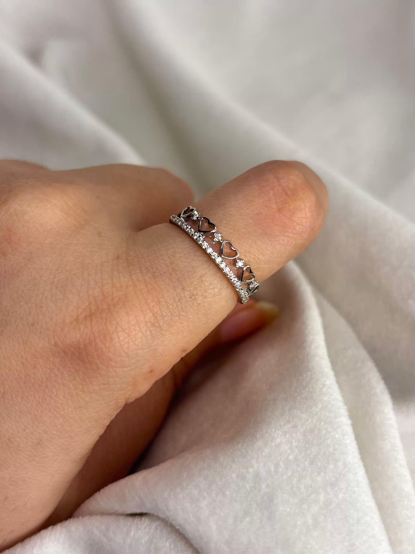 Hearts Bling Silver Plated Adjustable Ring