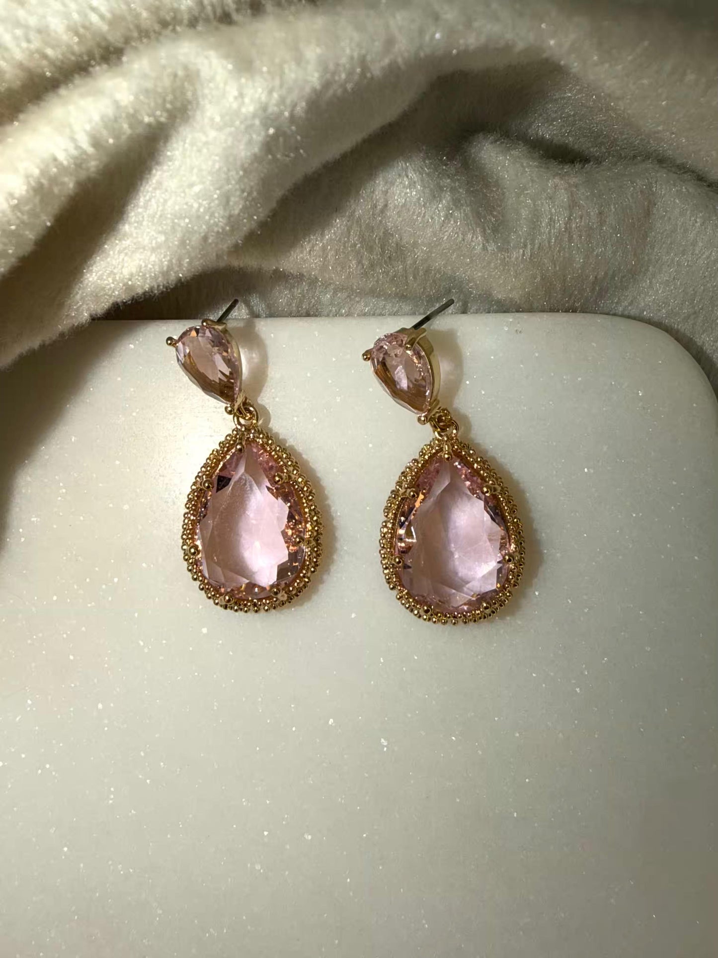 Light Pink Colour Stunning Gold Plated Earrings