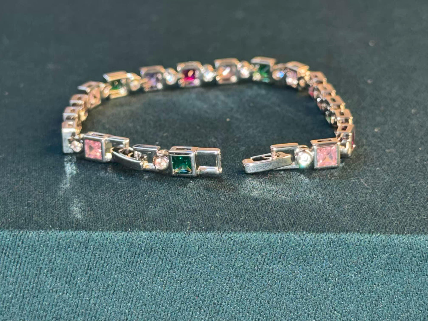 Multicolour Cushion Halo Silver Plated Tennis Bracelet