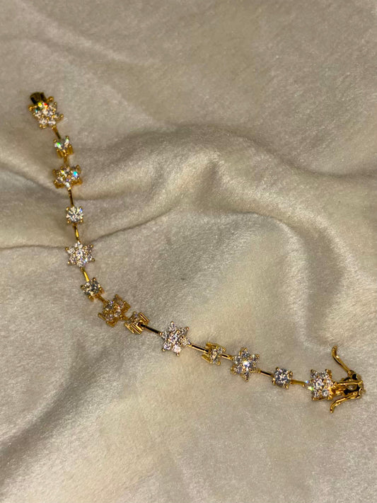 White Floral Gem Studded 18K Gold plated Premium Tennis Bracelet