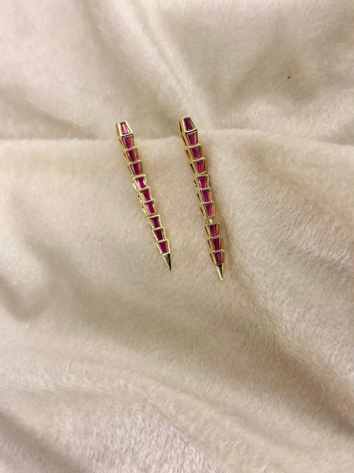 Ruby Centipede  SnakeEarrings 18K Gold Plated Premium Earrings