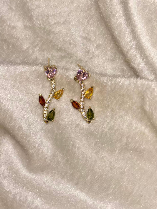 Vibrant Gemstone Rose Earrings 18K Gold Plated Premium Earrings